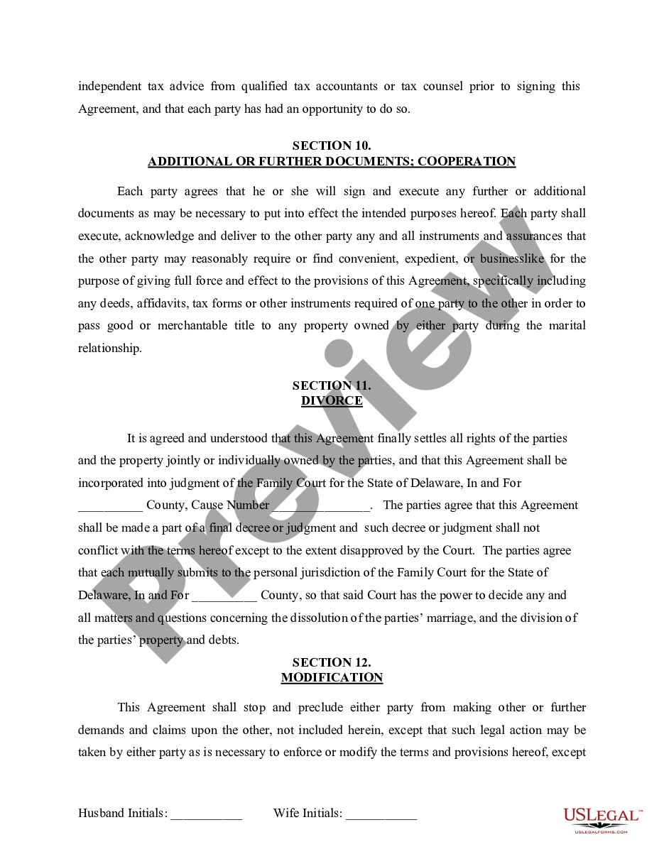 page 7 Marital Legal Separation and Property Settlement Agreement for persons with No Children, No Joint Property or Debts where Divorce Action Filed preview