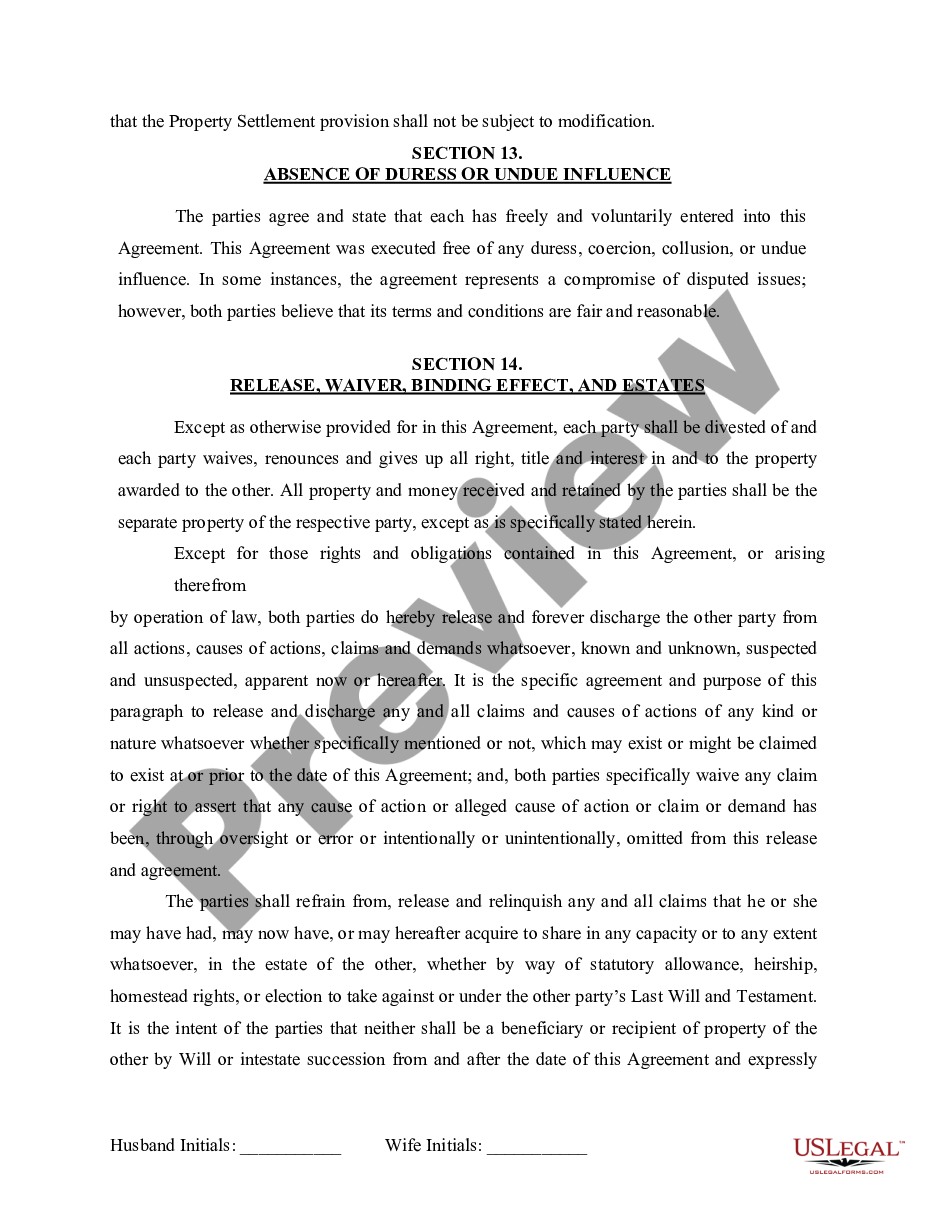 page 8 Marital Legal Separation and Property Settlement Agreement for persons with No Children, No Joint Property or Debts where Divorce Action Filed preview