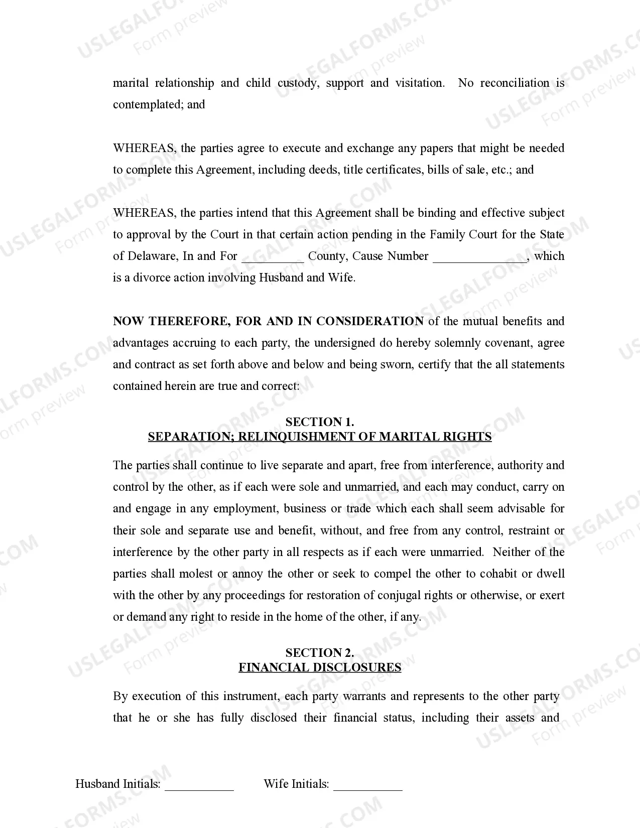 Preview Marital Legal Separation and Property Settlement Agreement Minor Children no Joint Property or Debts where Divorce Action Filed