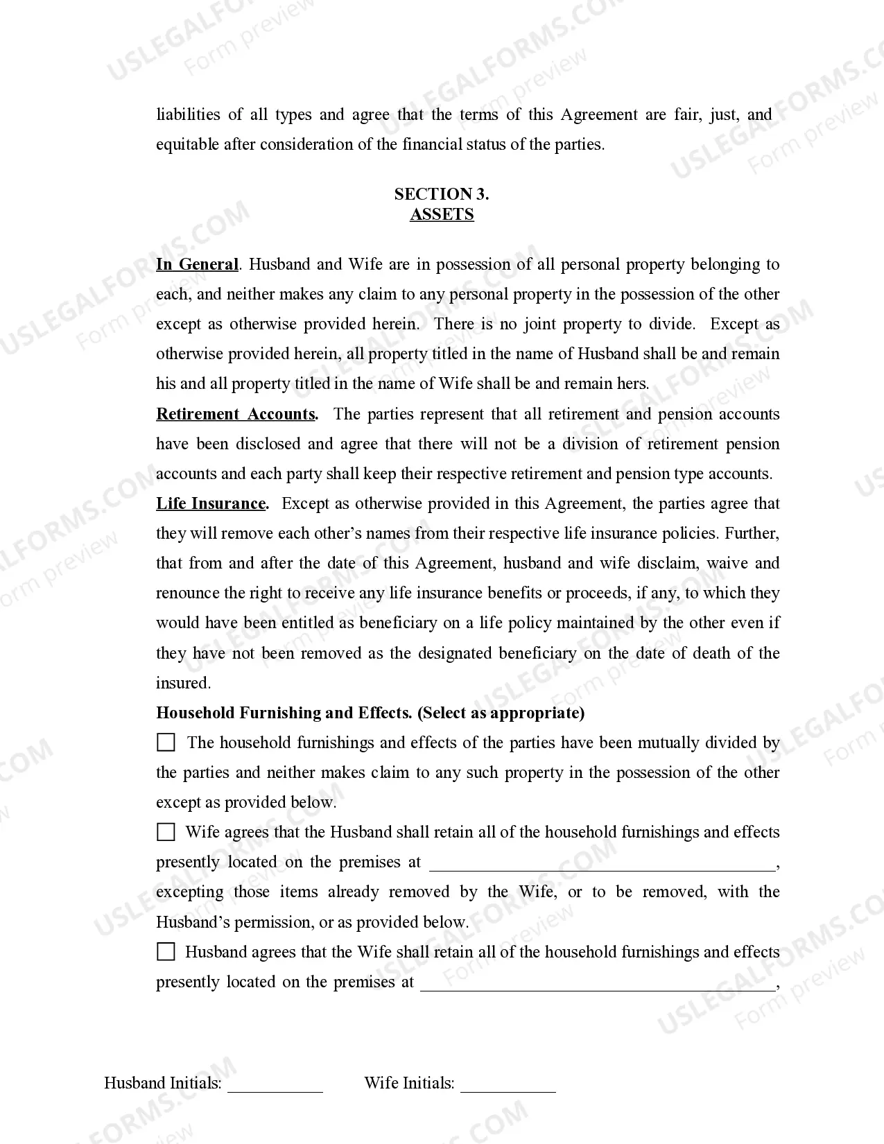 Preview Marital Legal Separation and Property Settlement Agreement Minor Children no Joint Property or Debts where Divorce Action Filed