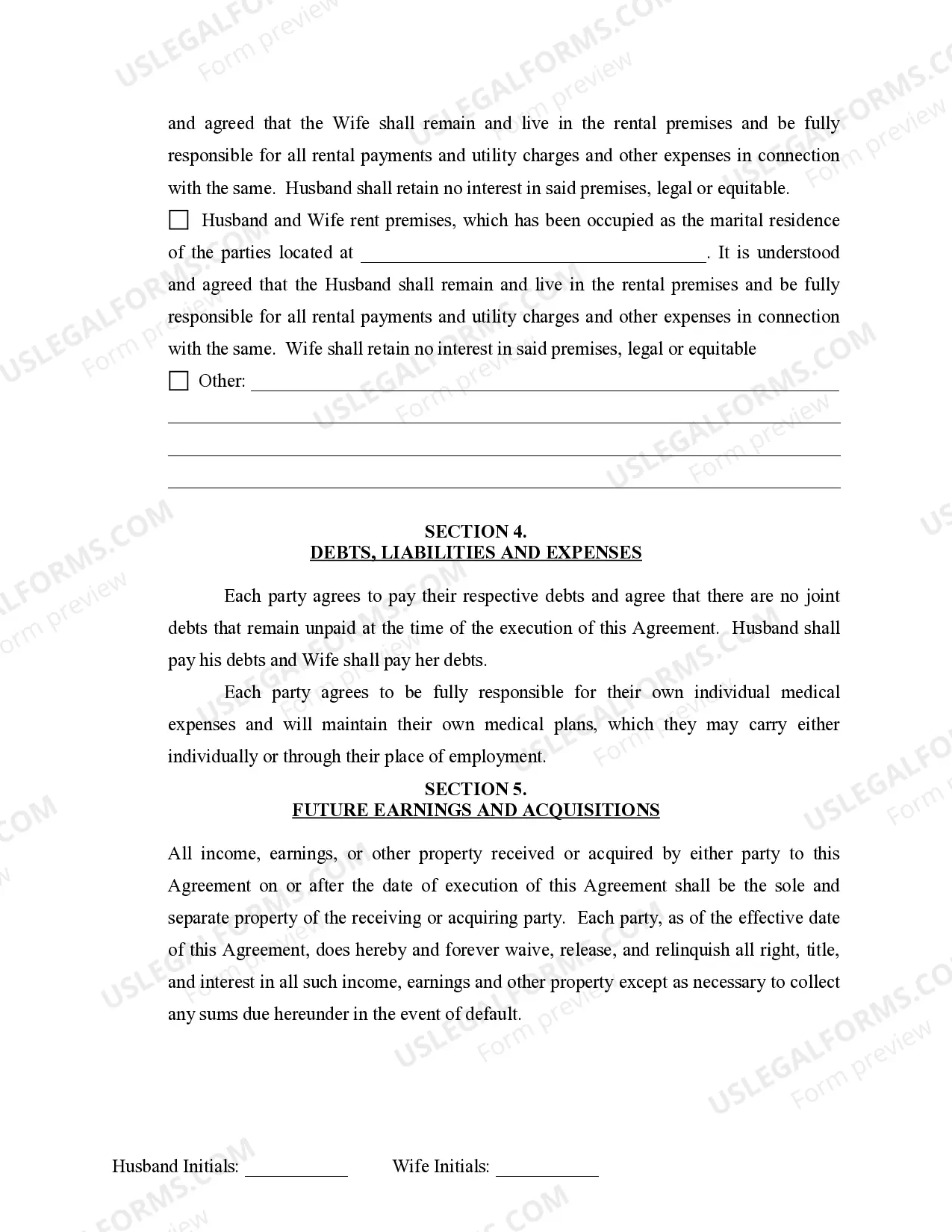 Preview Marital Legal Separation and Property Settlement Agreement Minor Children no Joint Property or Debts where Divorce Action Filed