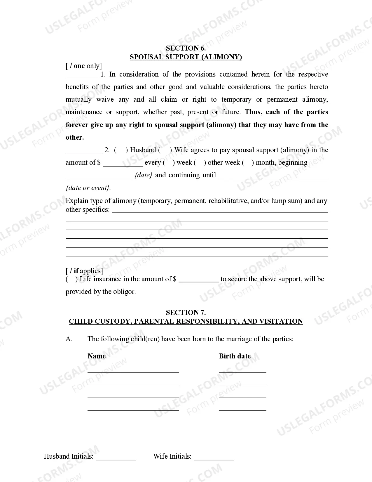 Preview Marital Legal Separation and Property Settlement Agreement Minor Children no Joint Property or Debts where Divorce Action Filed