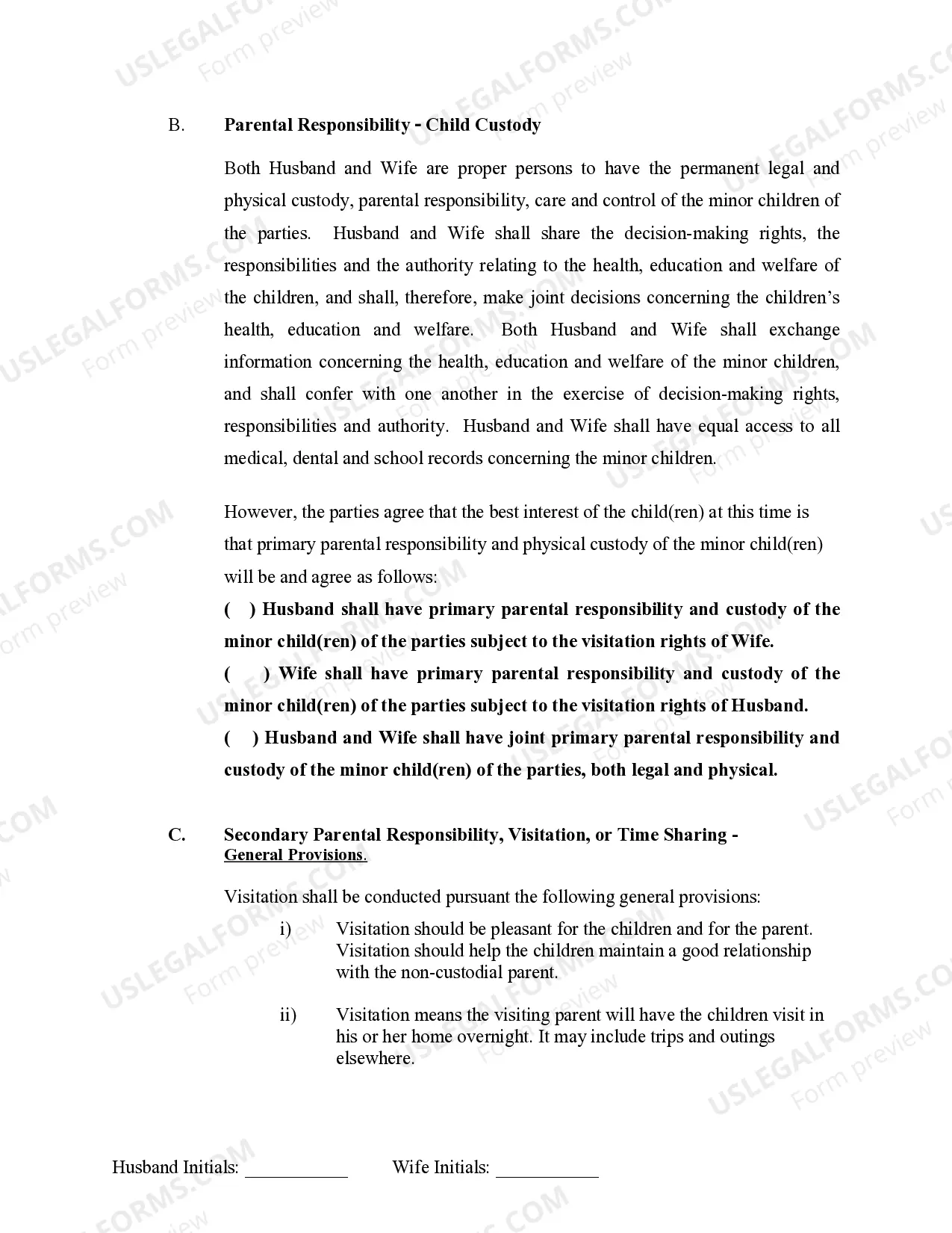 Preview Marital Legal Separation and Property Settlement Agreement Minor Children no Joint Property or Debts where Divorce Action Filed