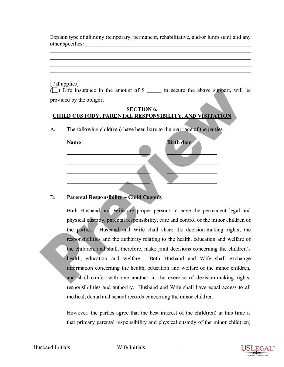 page 6 Marital Legal Separation and Property Settlement Agreement Minor Children no Joint Property or Debts effective Immediately preview
