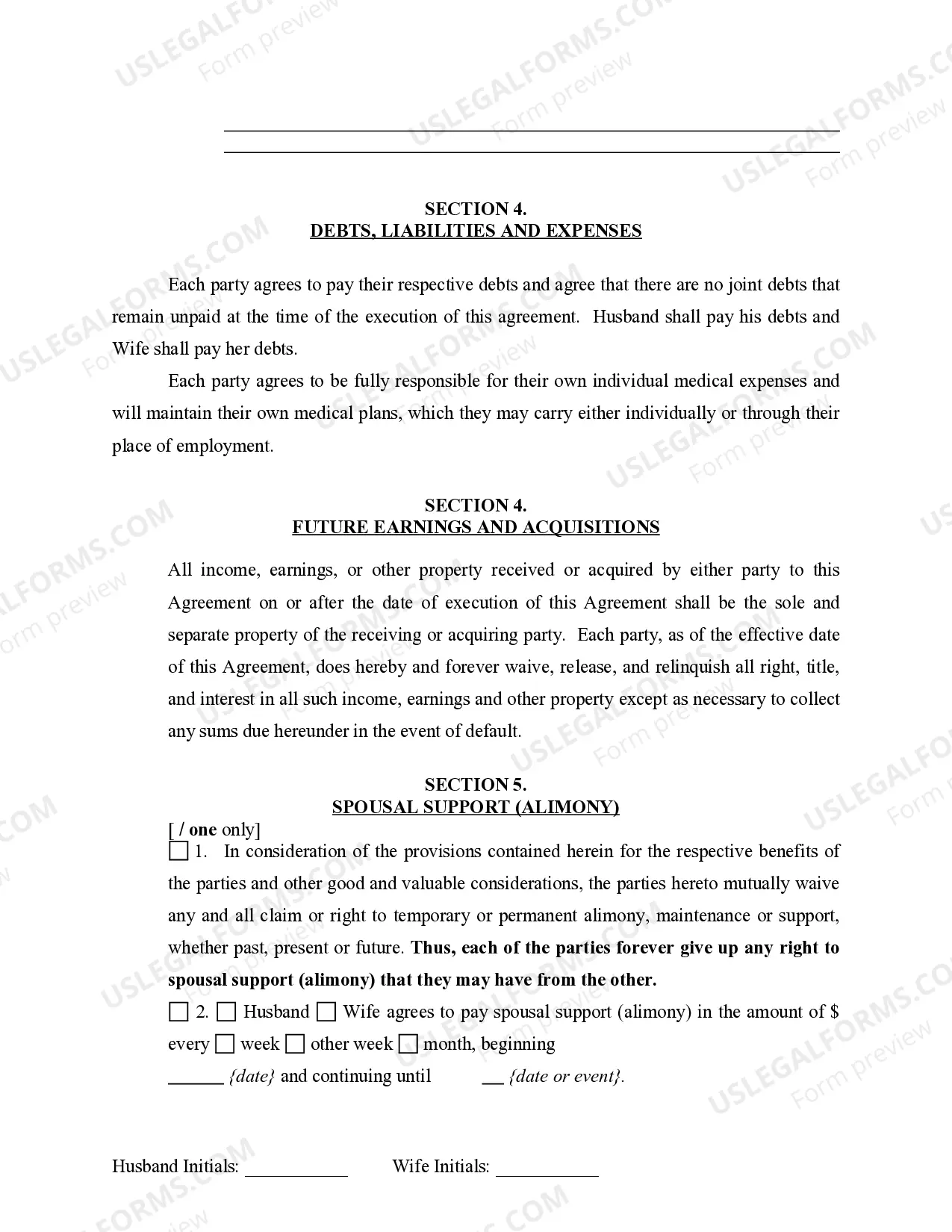 Preview Marital Legal Separation and Property Settlement Agreement Minor Children no Joint Property or Debts effective Immediately