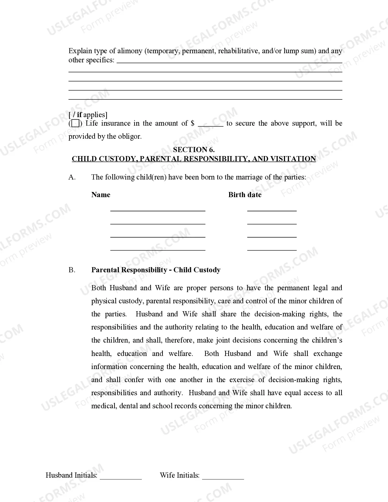Preview Marital Legal Separation and Property Settlement Agreement Minor Children no Joint Property or Debts effective Immediately