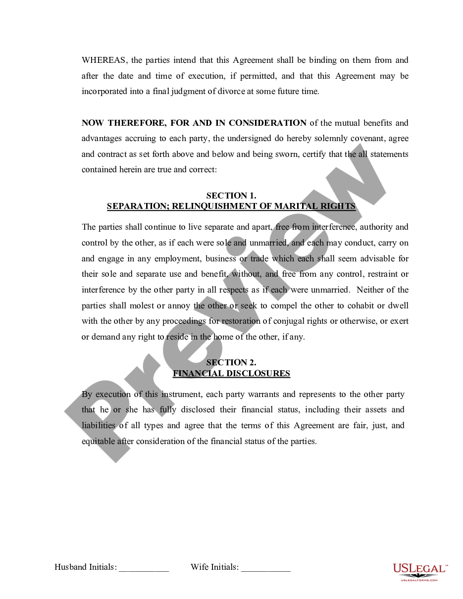 page 2 Marital Legal Separation and Property Settlement Agreement Minor Children Parties May have Joint Property or Debts effective Immediately preview