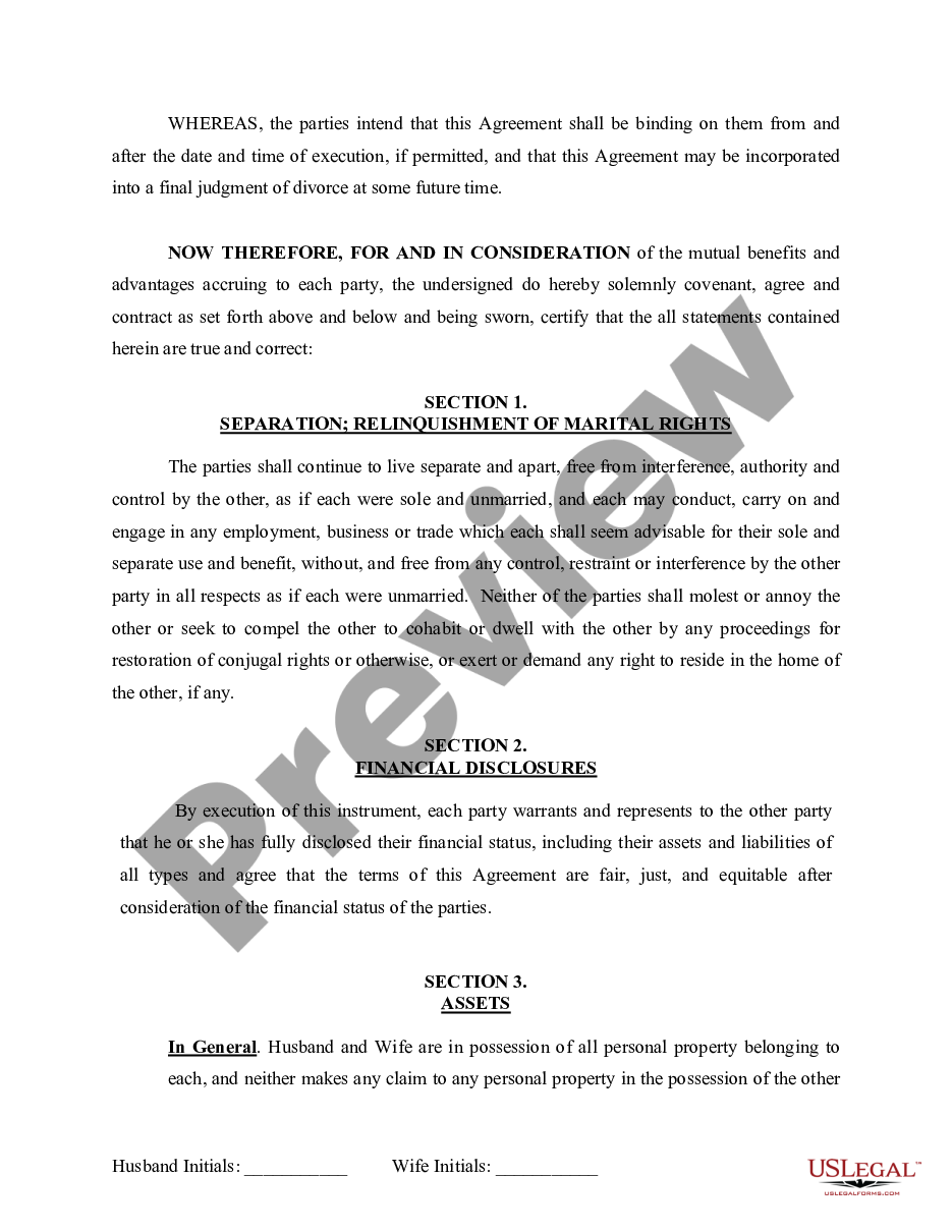 page 2 Marital Legal Separation and Property Settlement Agreement for persons with no Children, no Joint Property, or Debts Effective Immediately preview