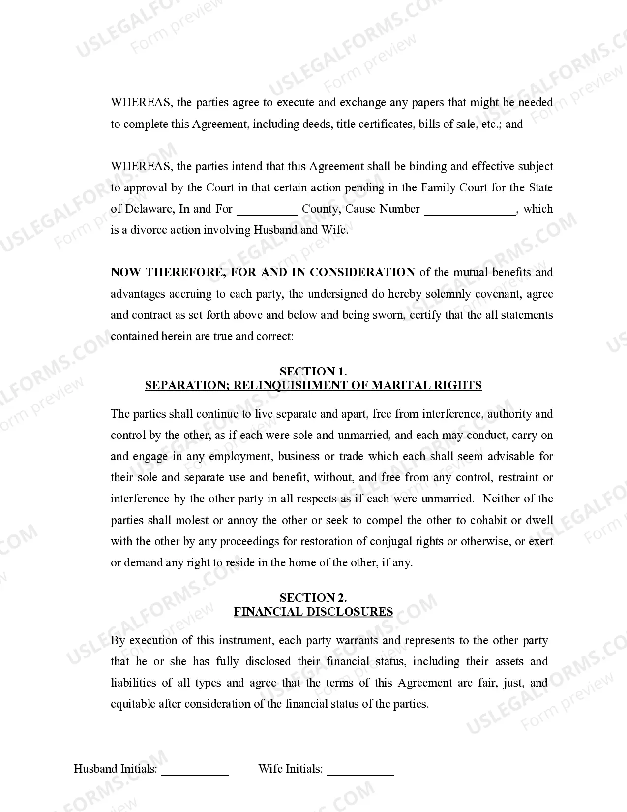 Preview Marital Legal Separation and Property Settlement Agreement no Children parties may have Joint Property or Debts where Divorce Action Filed