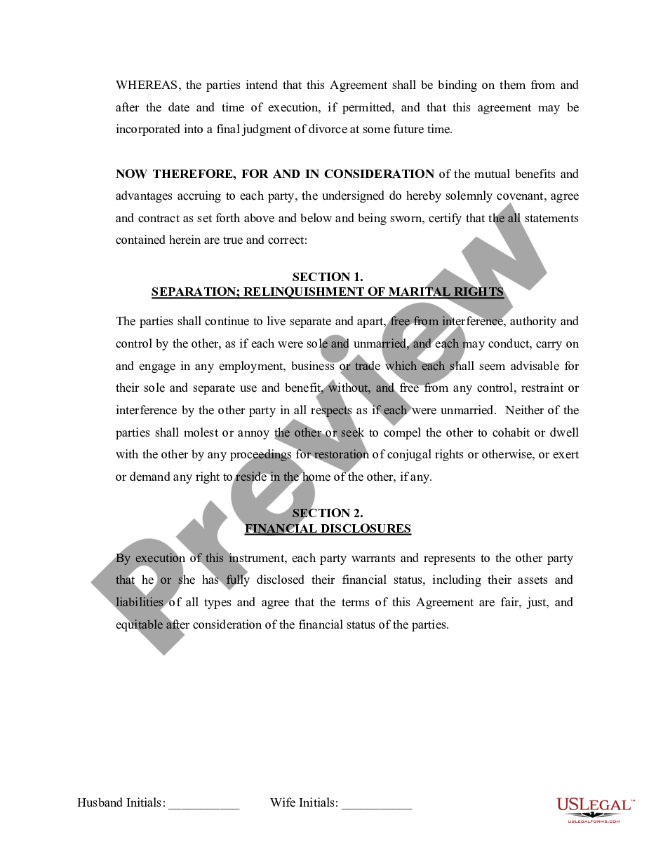 page 2 Marital Legal Separation and Property Settlement Agreement no Children parties may have Joint Property or Debts Effective Immediately preview