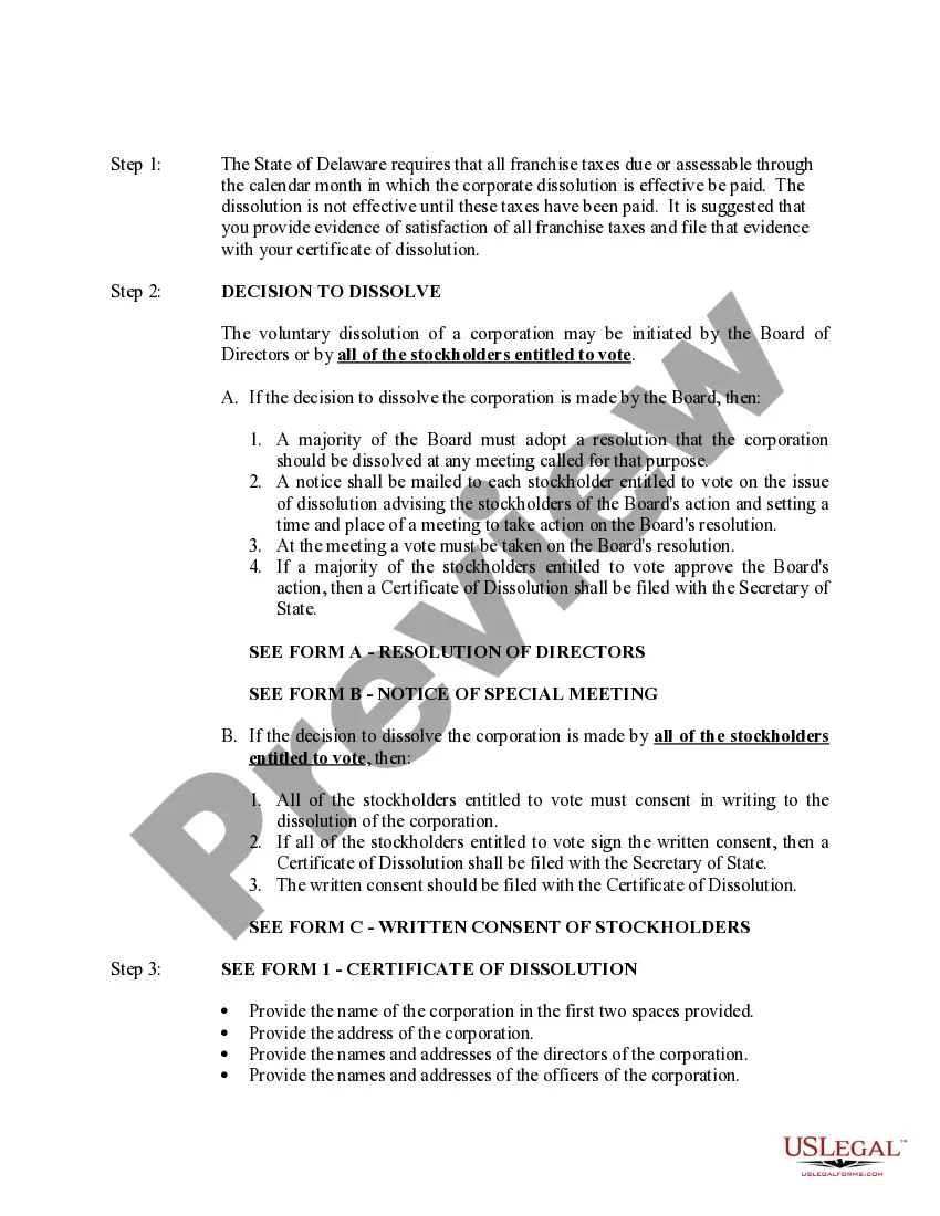 Preview Delaware Dissolution Package to Dissolve Corporation