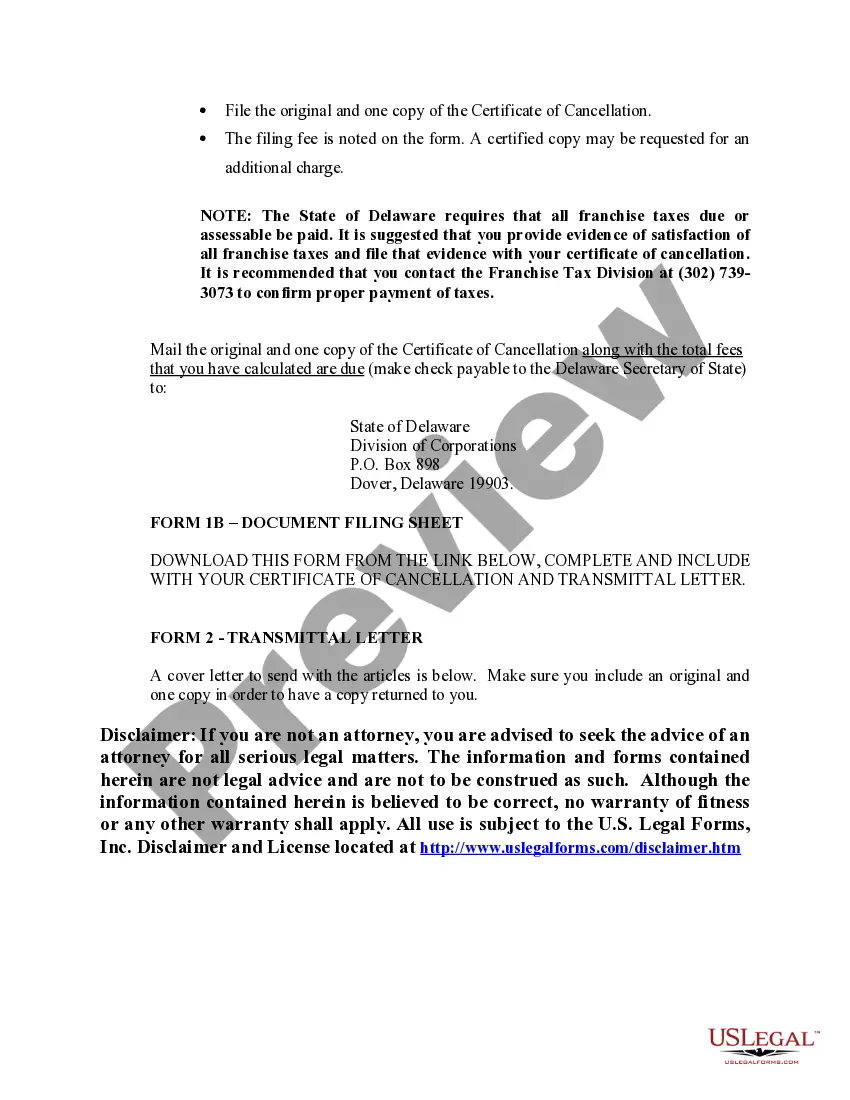 Get Delaware Dissolution Package to Dissolve Limited Liability Company LLC Preview Delaware Dissolution Package to Dissolve Limited Liability Company LLC