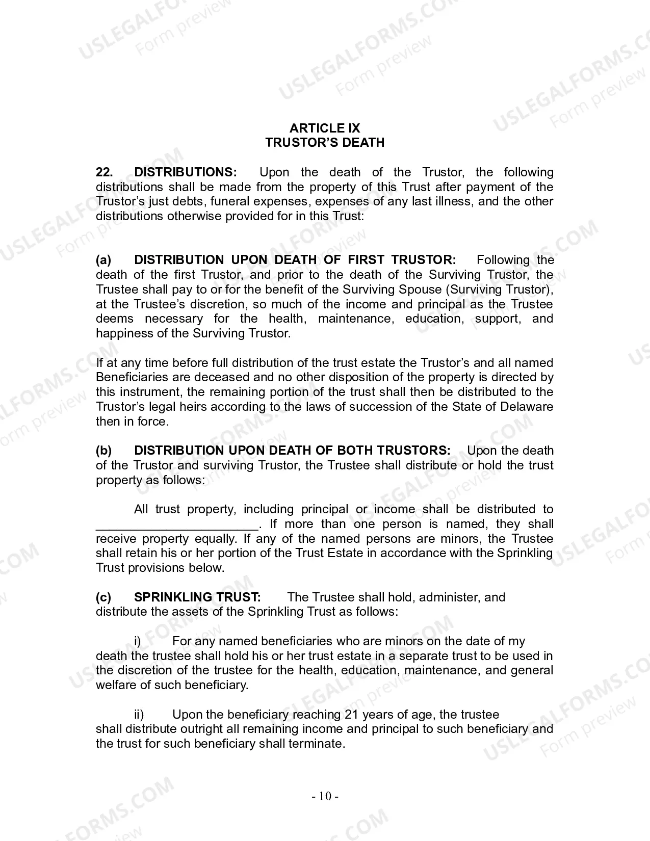 Preview Revocable Living Trust for Husband and Wife with No Children