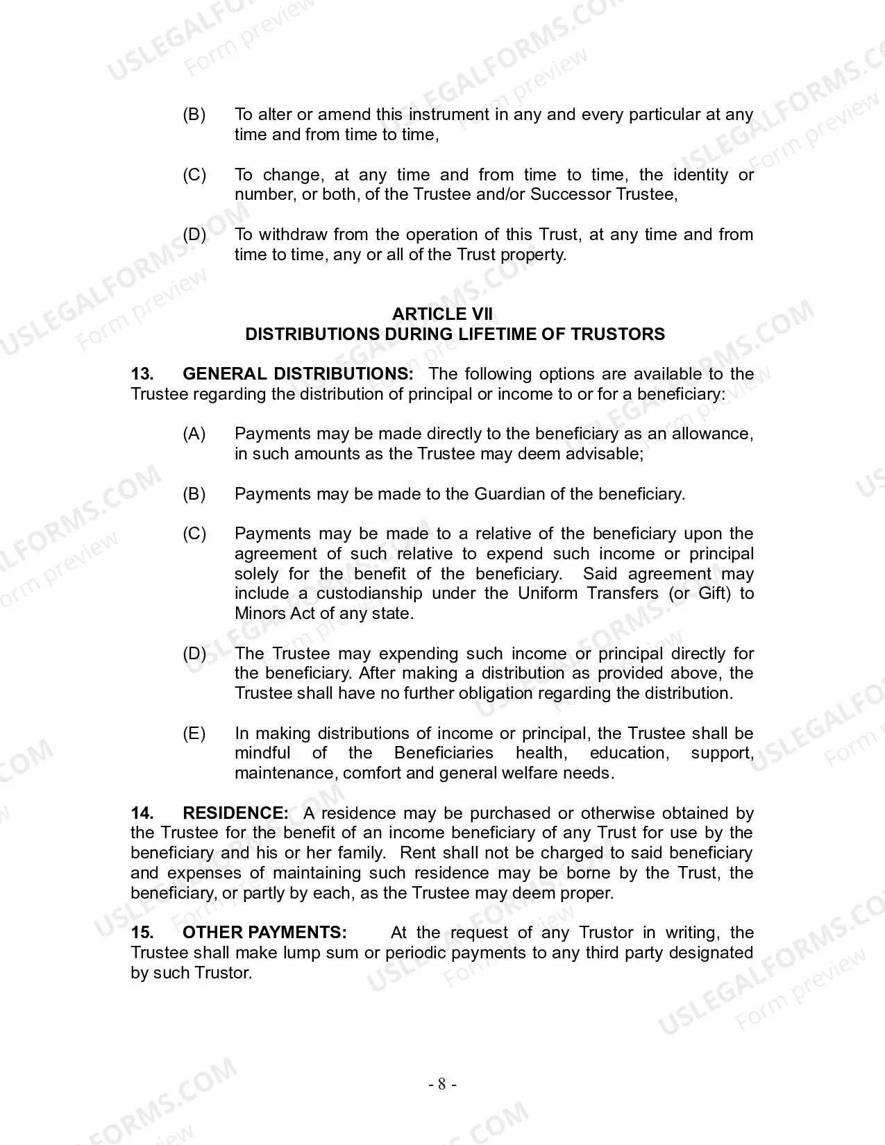 Preview Revocable Living Trust for Husband and Wife with No Children