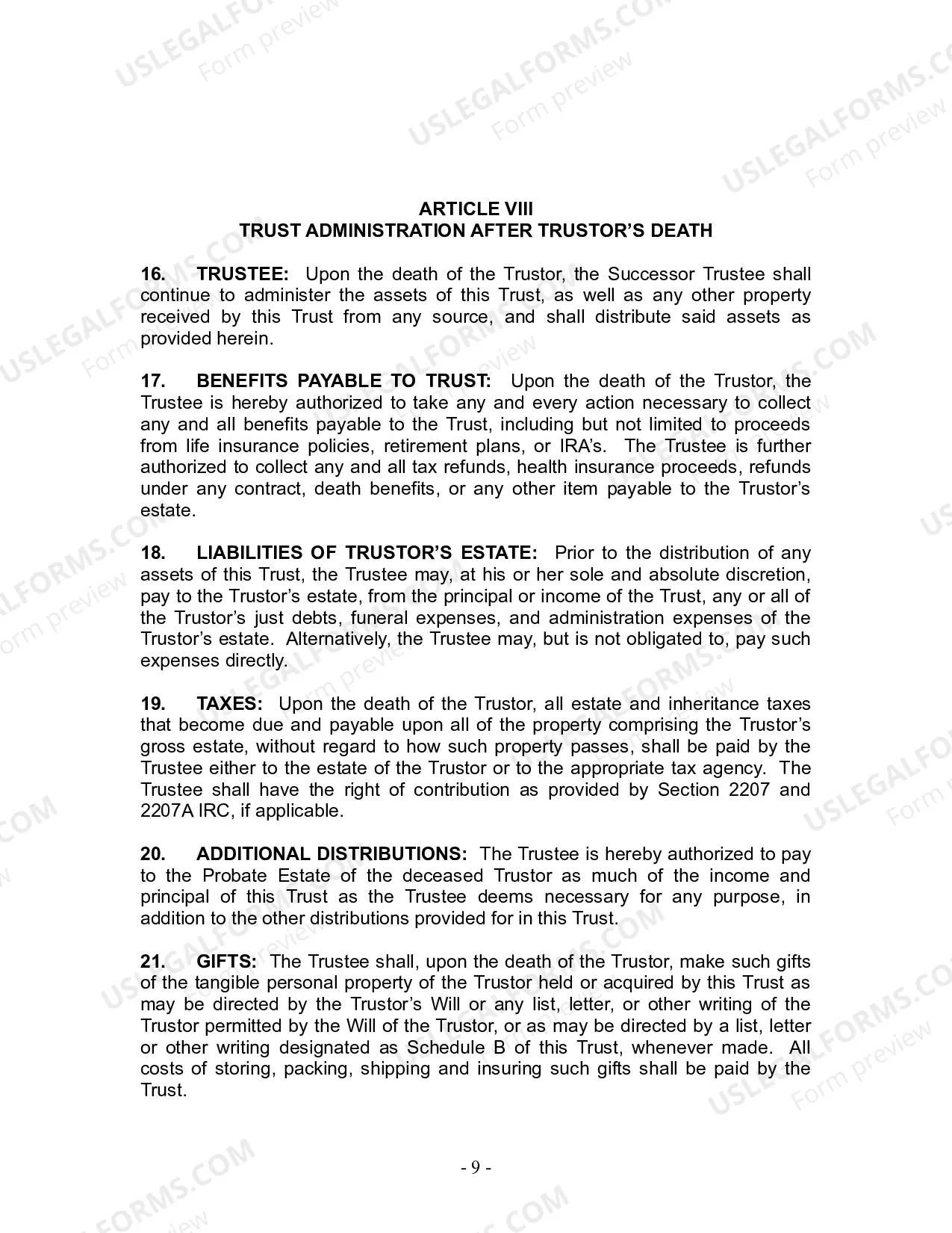 Preview Revocable Living Trust for Husband and Wife with No Children