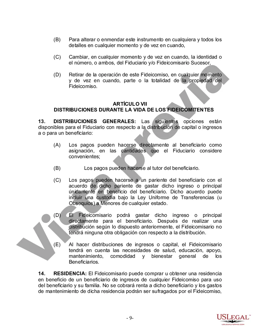 Preview Fideicomiso en vida para una persona soltera, divorciada o viuda o viudo sin hijos