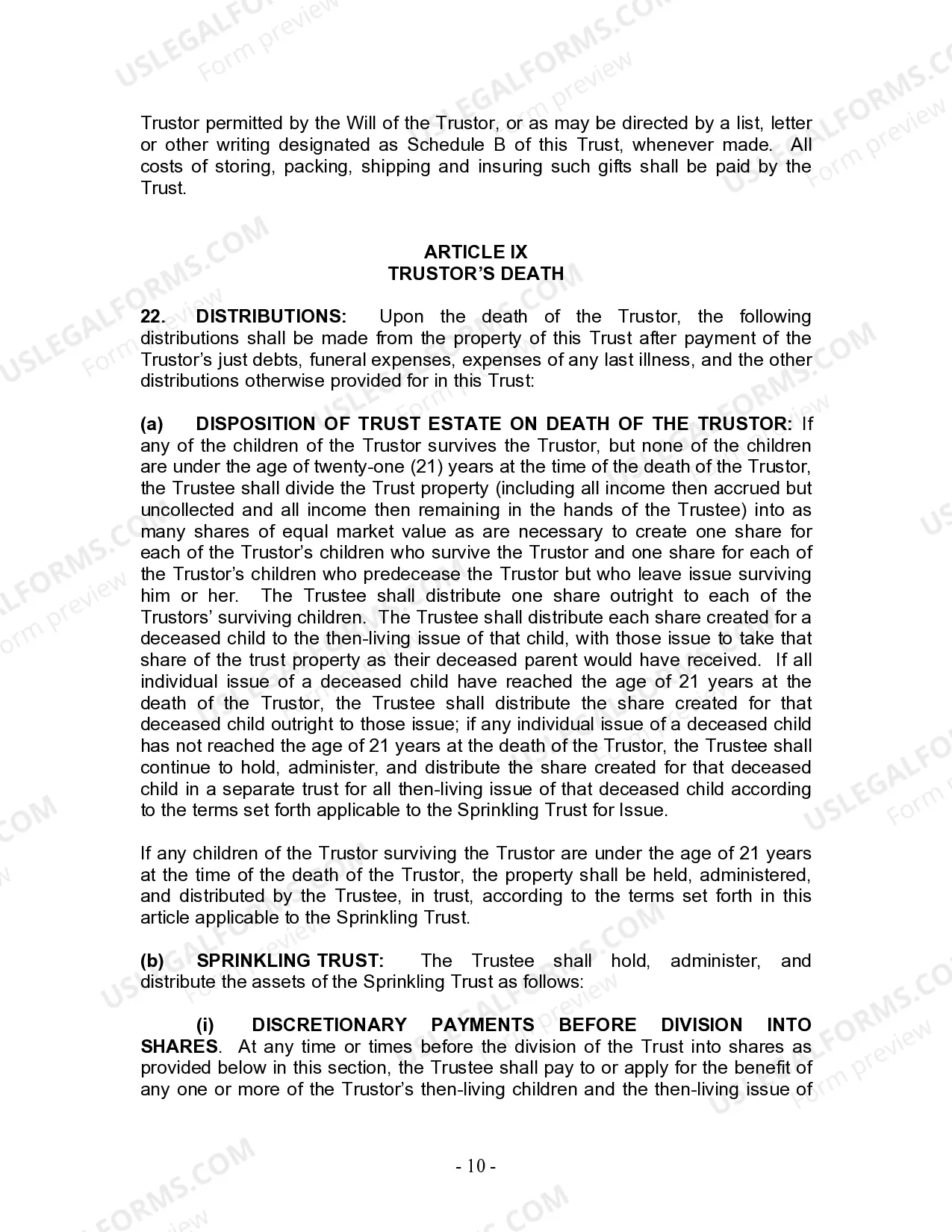 Preview Living Trust for individual, Who is Single, Divorced or Widow or Widower with Children