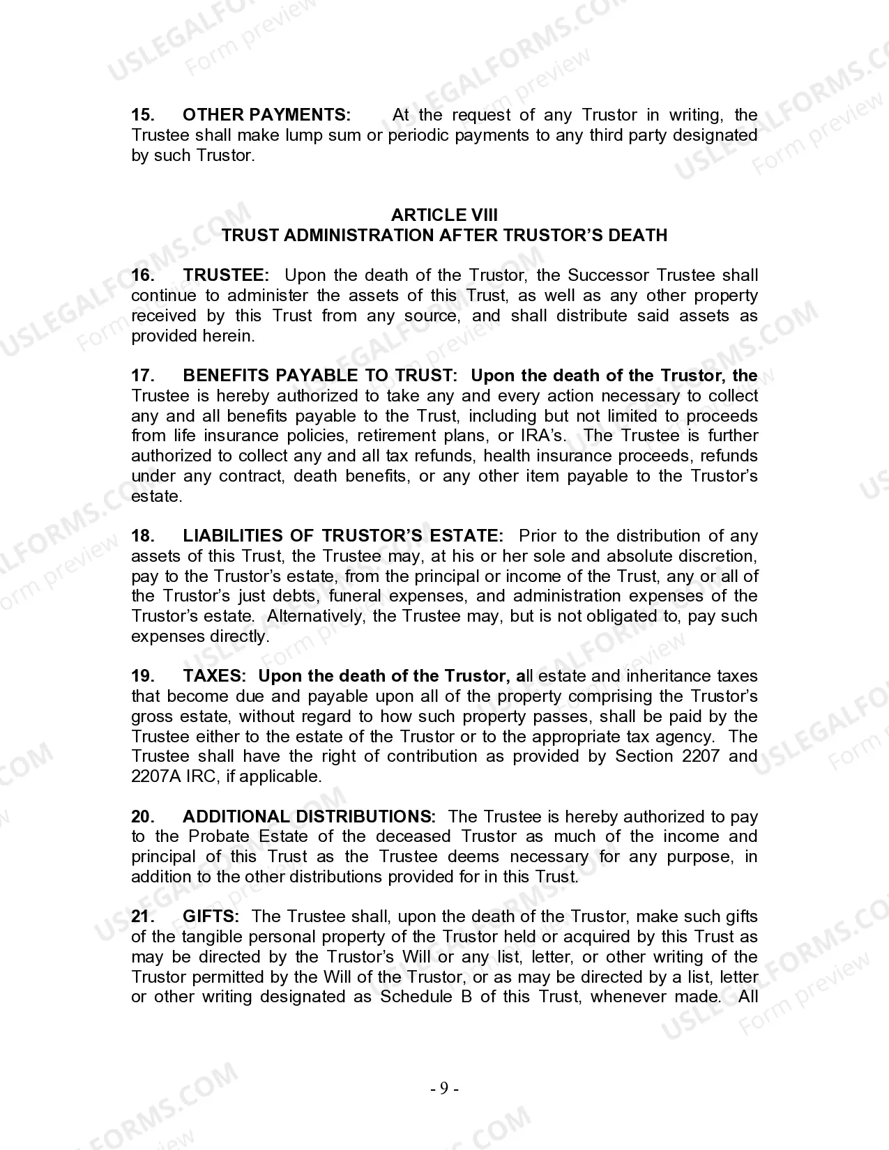 Preview Living Trust for Husband and Wife with One Child