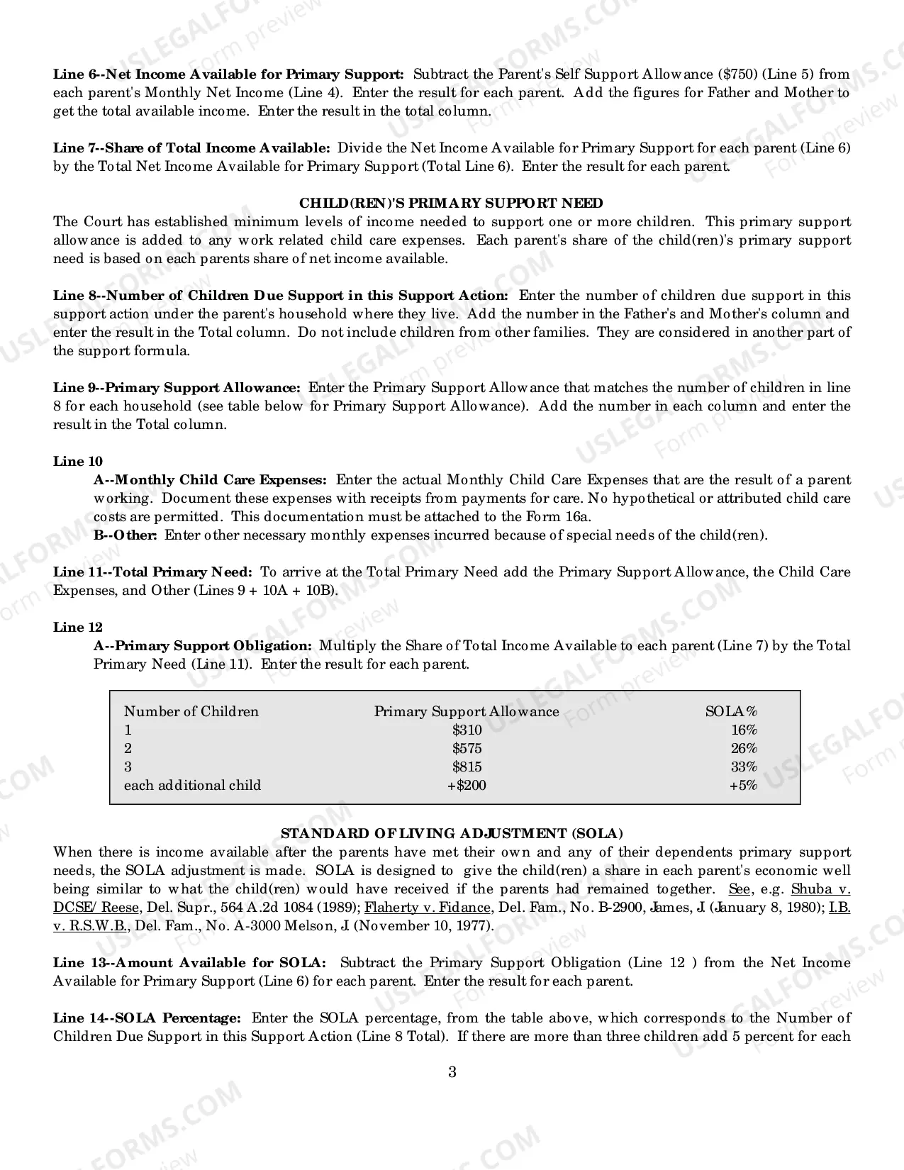 Preview Child Support Calculation Sheet with instructions