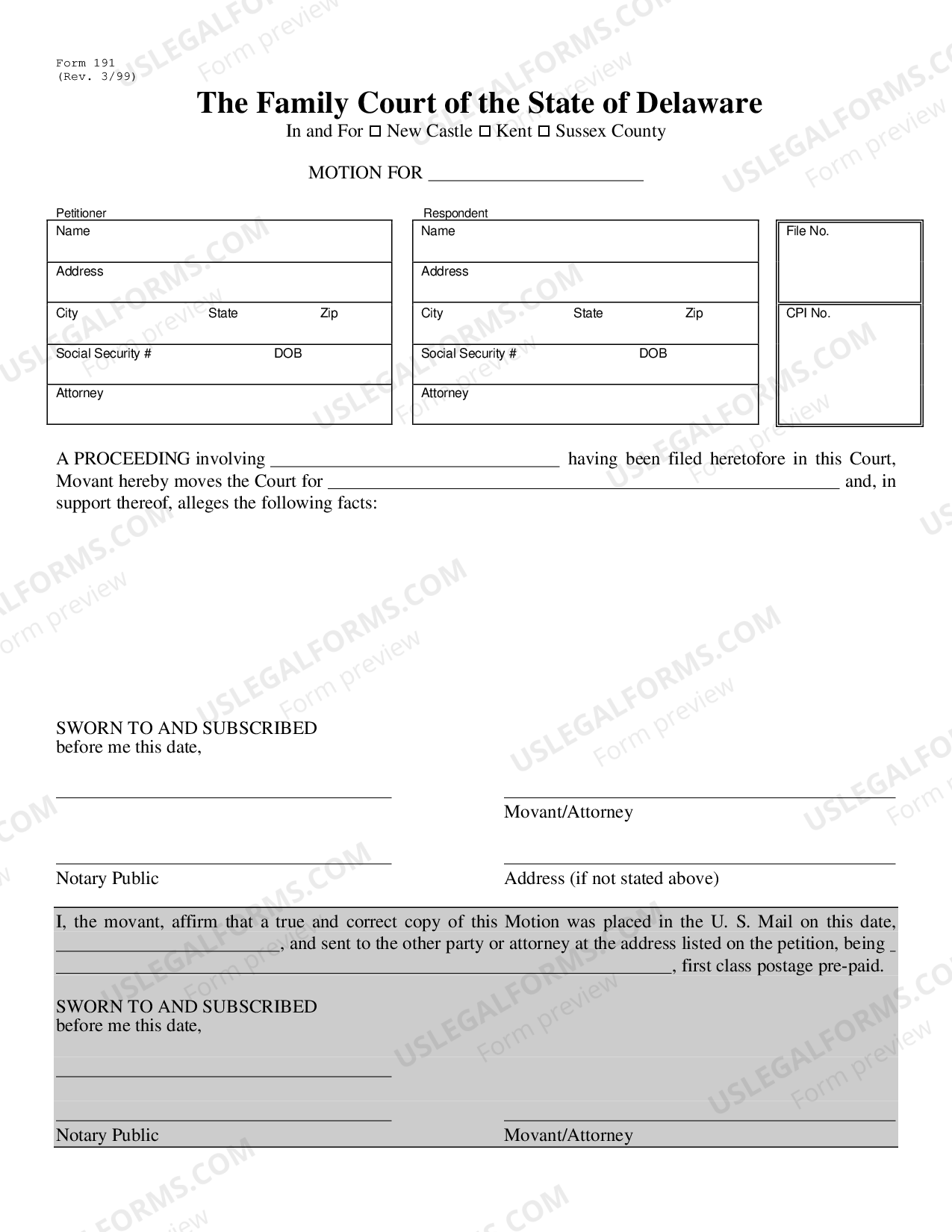 Delaware Motion Form Basic for Family Court Family Court Forms US