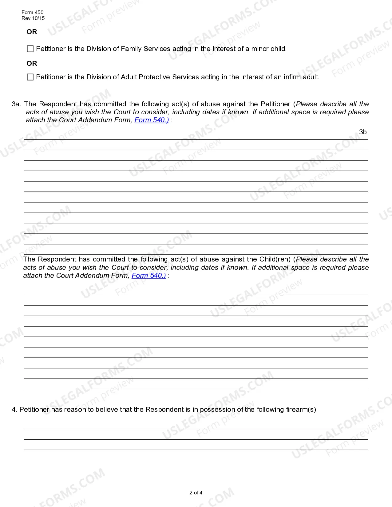 Preview Petition for Order of Protection From Abuse (fill in)