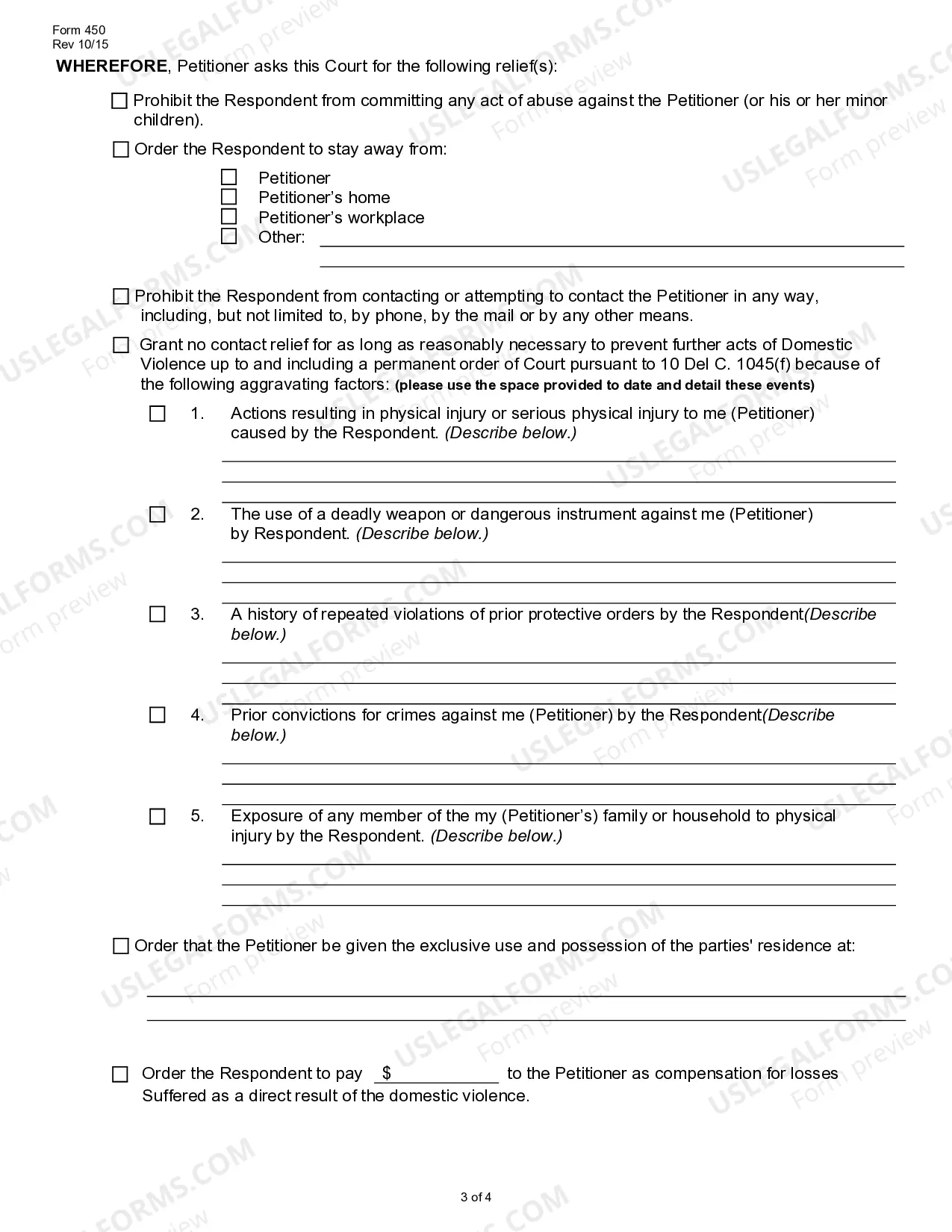 Preview Petition for Order of Protection From Abuse (fill in)