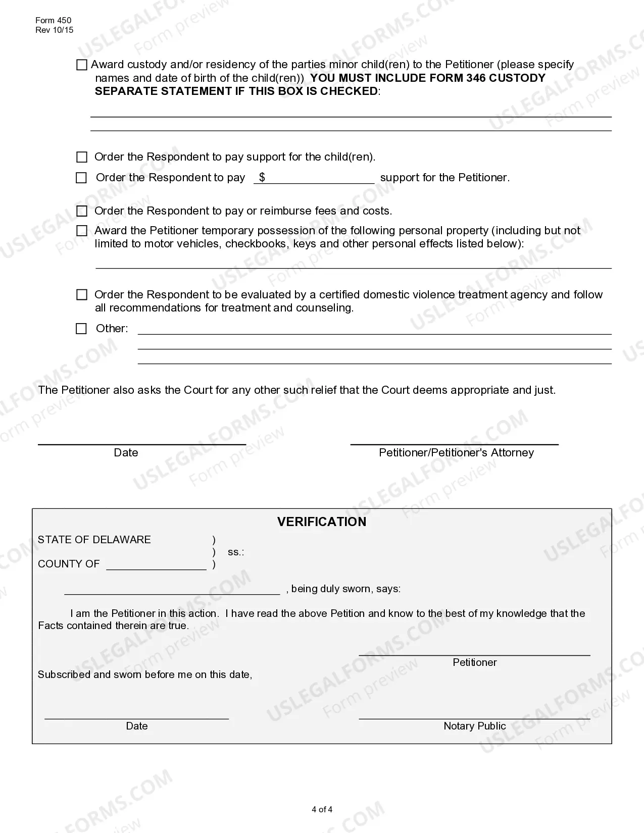 Preview Petition for Order of Protection From Abuse (fill in)