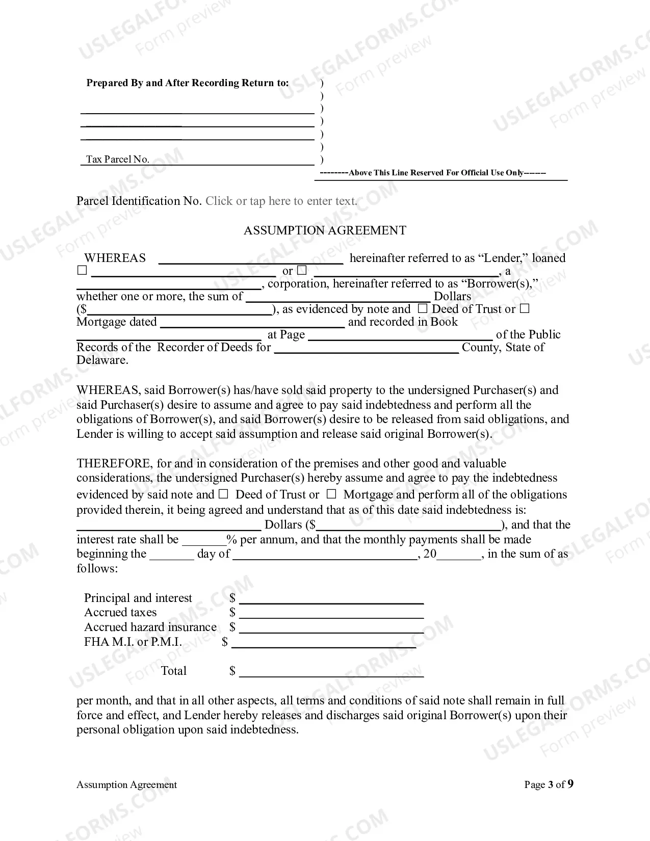 Preview Assumption Agreement of Mortgage and Release of Original Mortgagors
