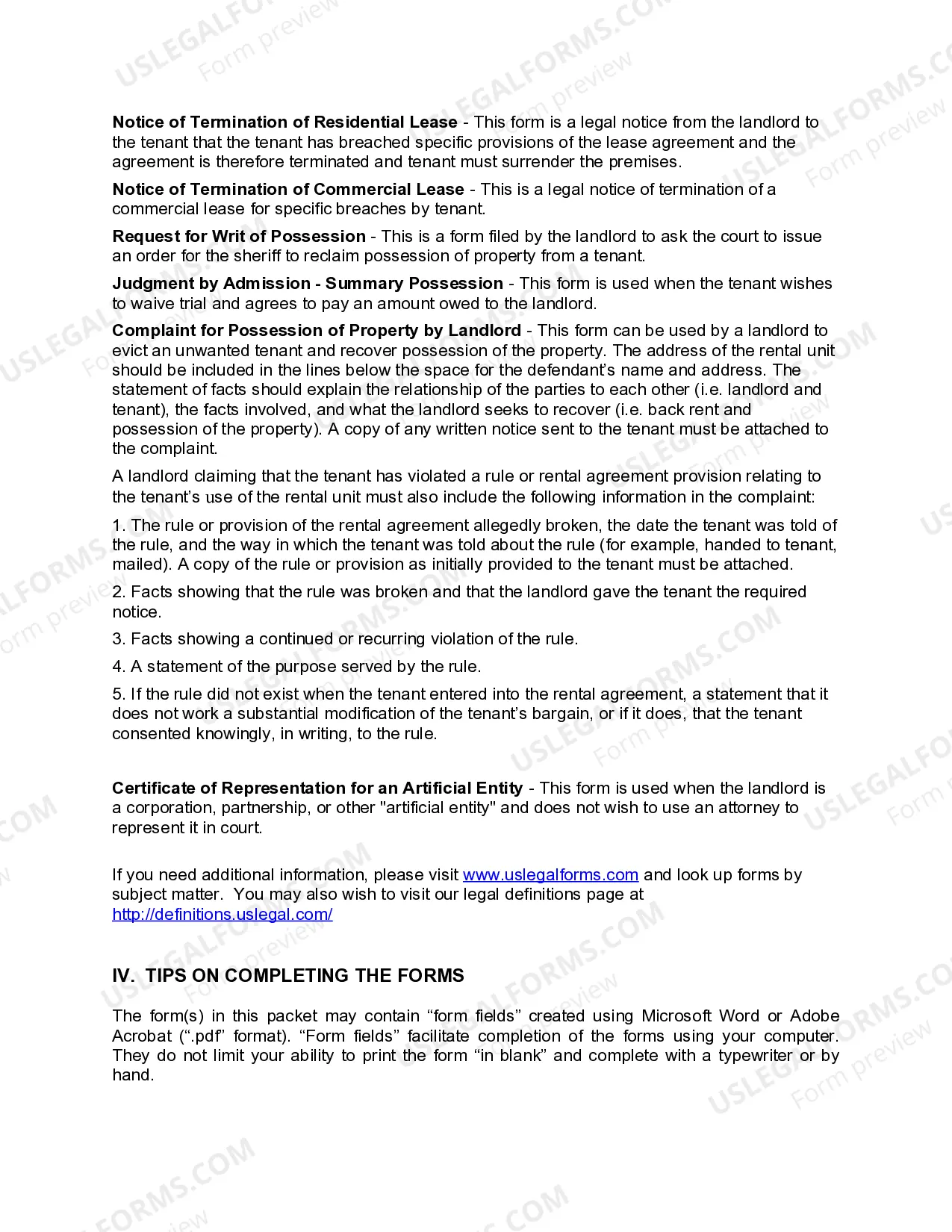 Preview Delaware Landlord Tenant Eviction / Unlawful Detainer Forms Package