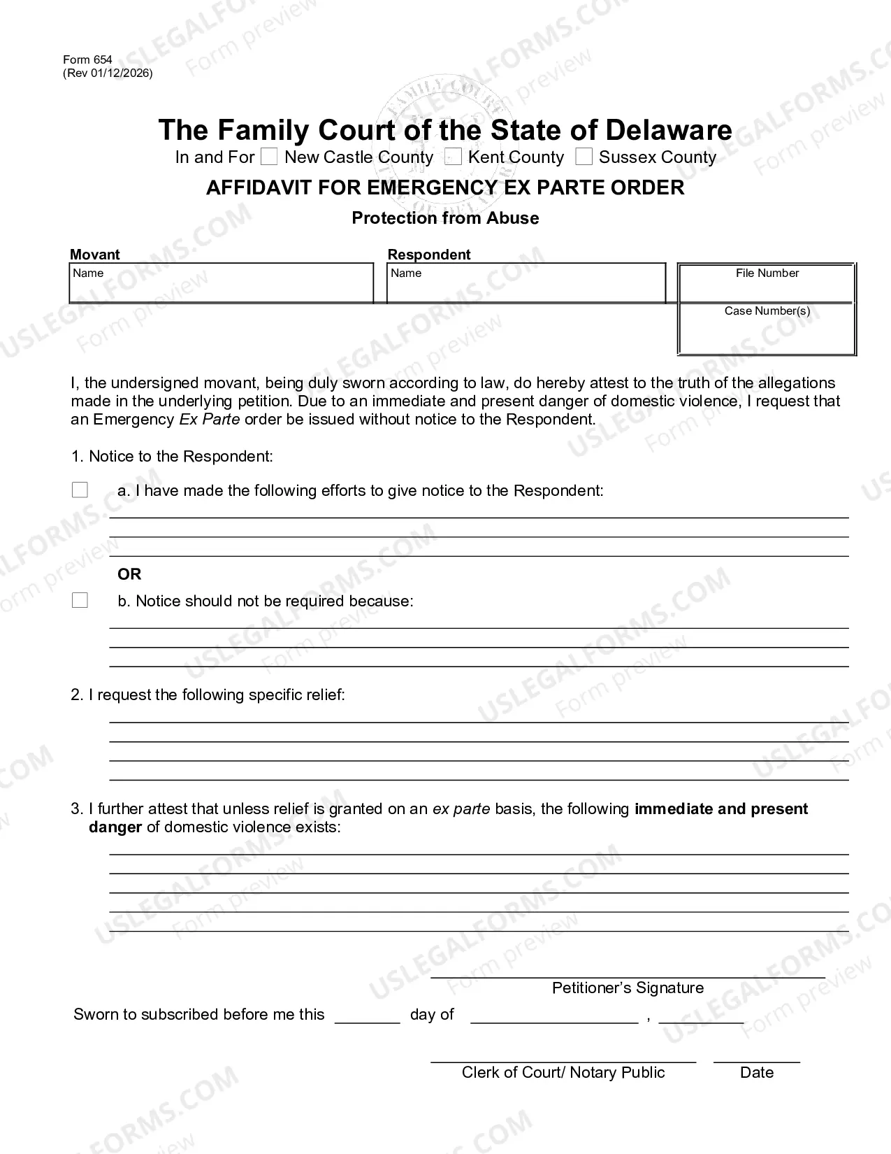 Preview Affidavit for Emergency Exparte PFA Order