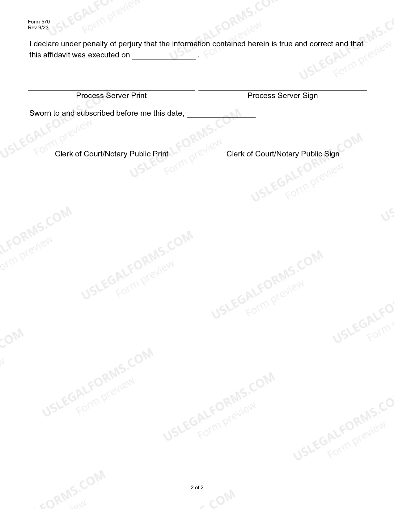 Preview Affidavit of Process Server