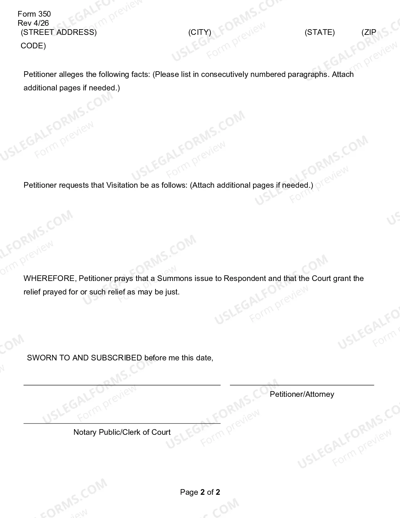 Preview Petition for Parental Visitation