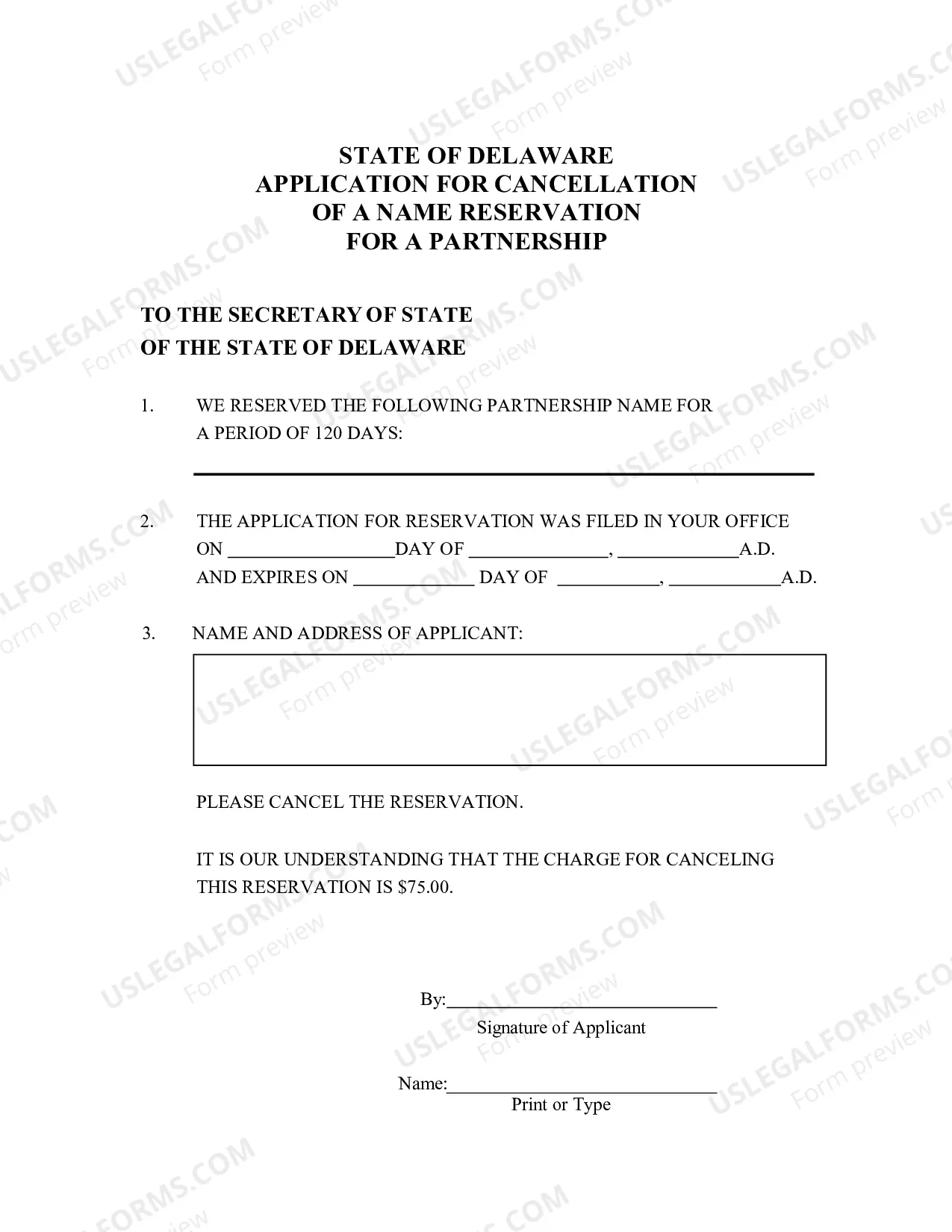 Preview Application for Cancellation of Reservation of Partnership Name