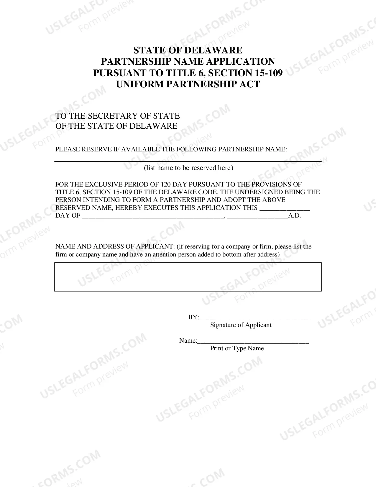 Preview Application for Reservation of Partnership Name