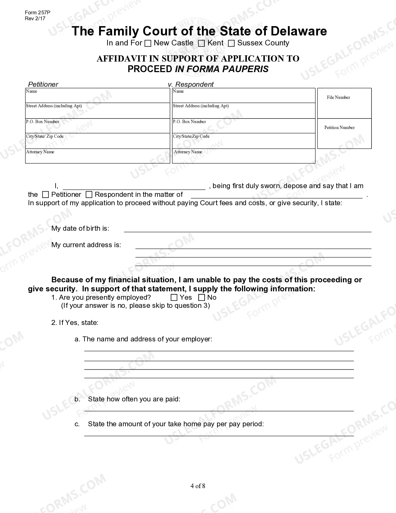 Preview Affidavit in Support of Application to Proceed in Forma Pauperis