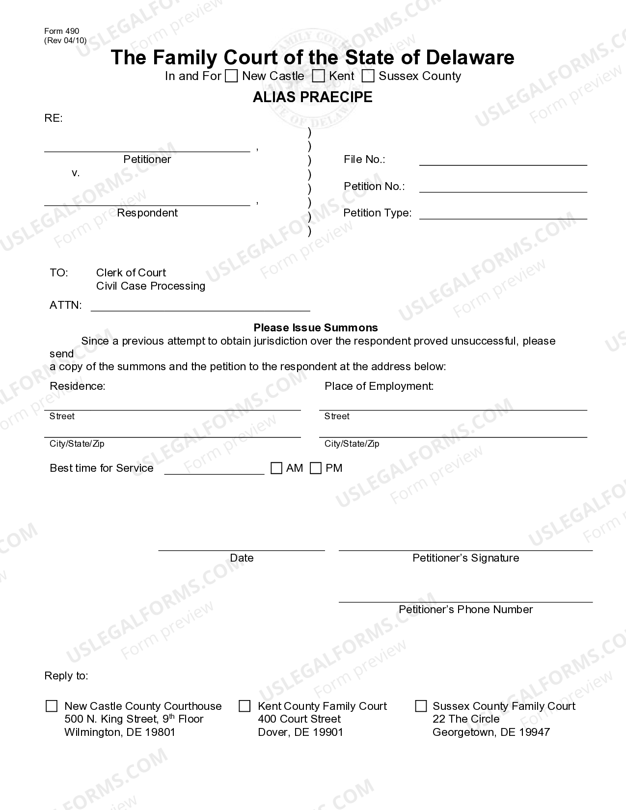 Delaware Alias Praecipe Alias Praecipe US Legal Forms