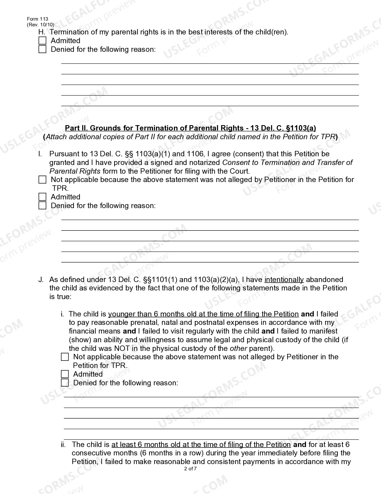 Preview Answer to Petition for Termination of Parental Rights