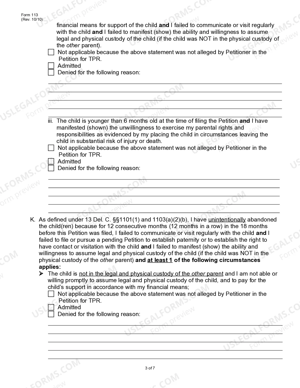 Preview Answer to Petition for Termination of Parental Rights