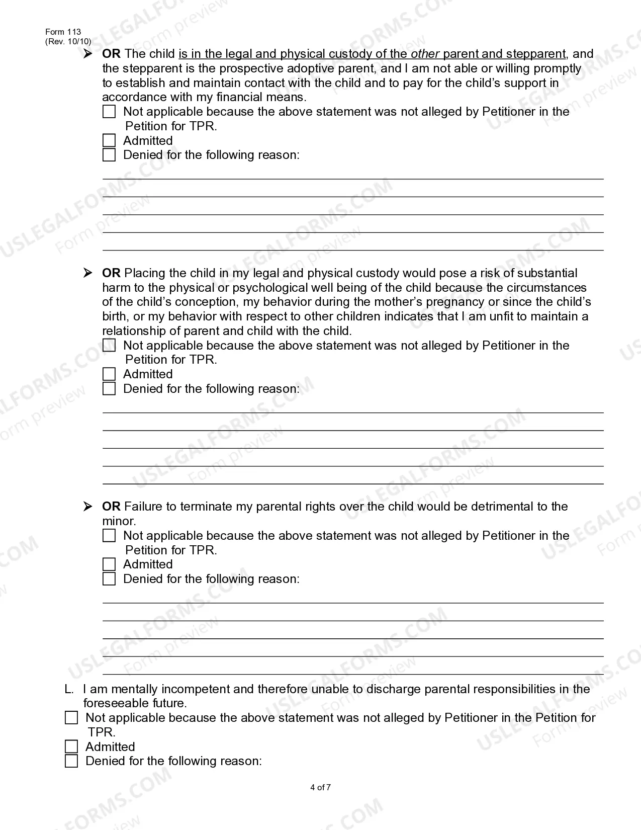 Preview Answer to Petition for Termination of Parental Rights