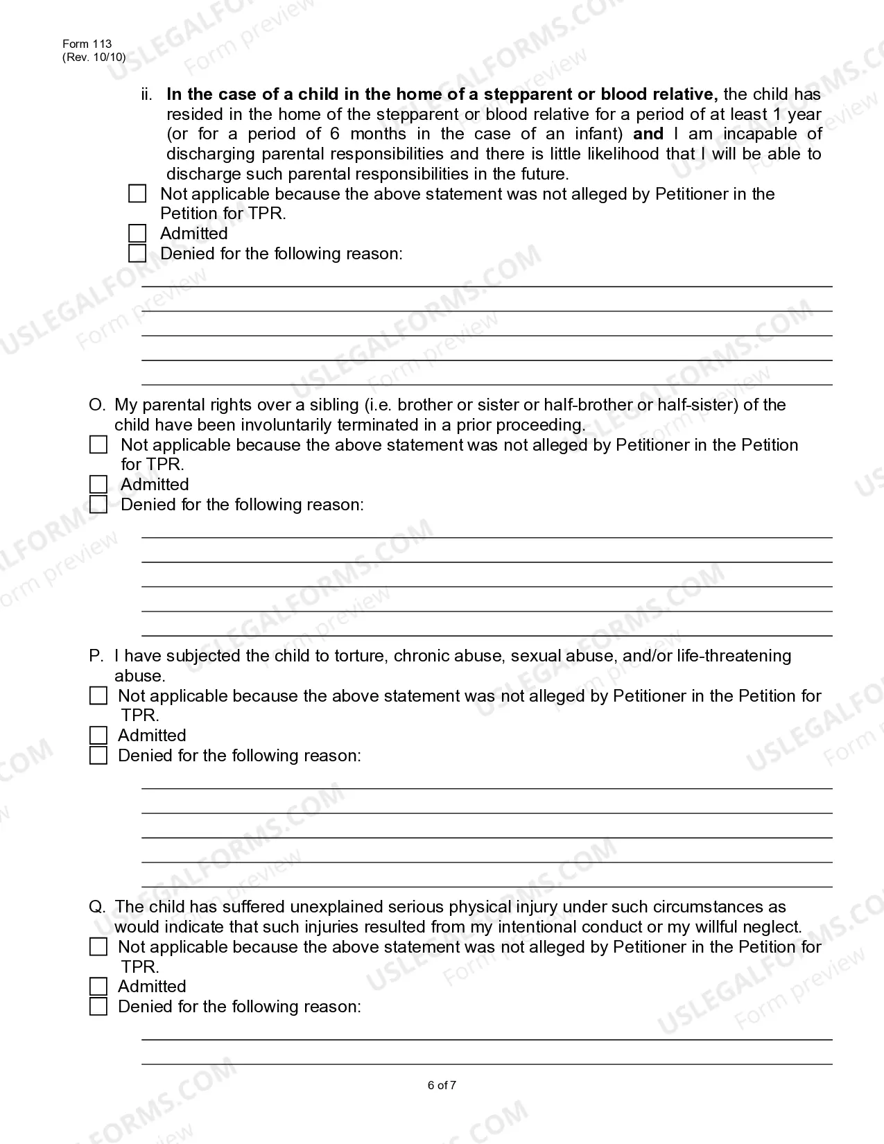 Preview Answer to Petition for Termination of Parental Rights