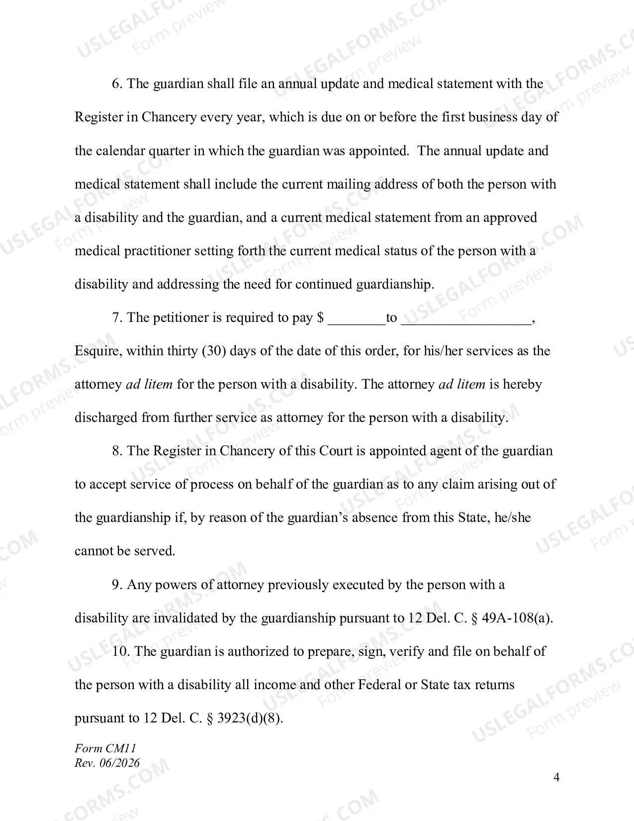 Preview Final Order Accountings Waived (Guardianship) - Print Only Form - PRO SE ONLY