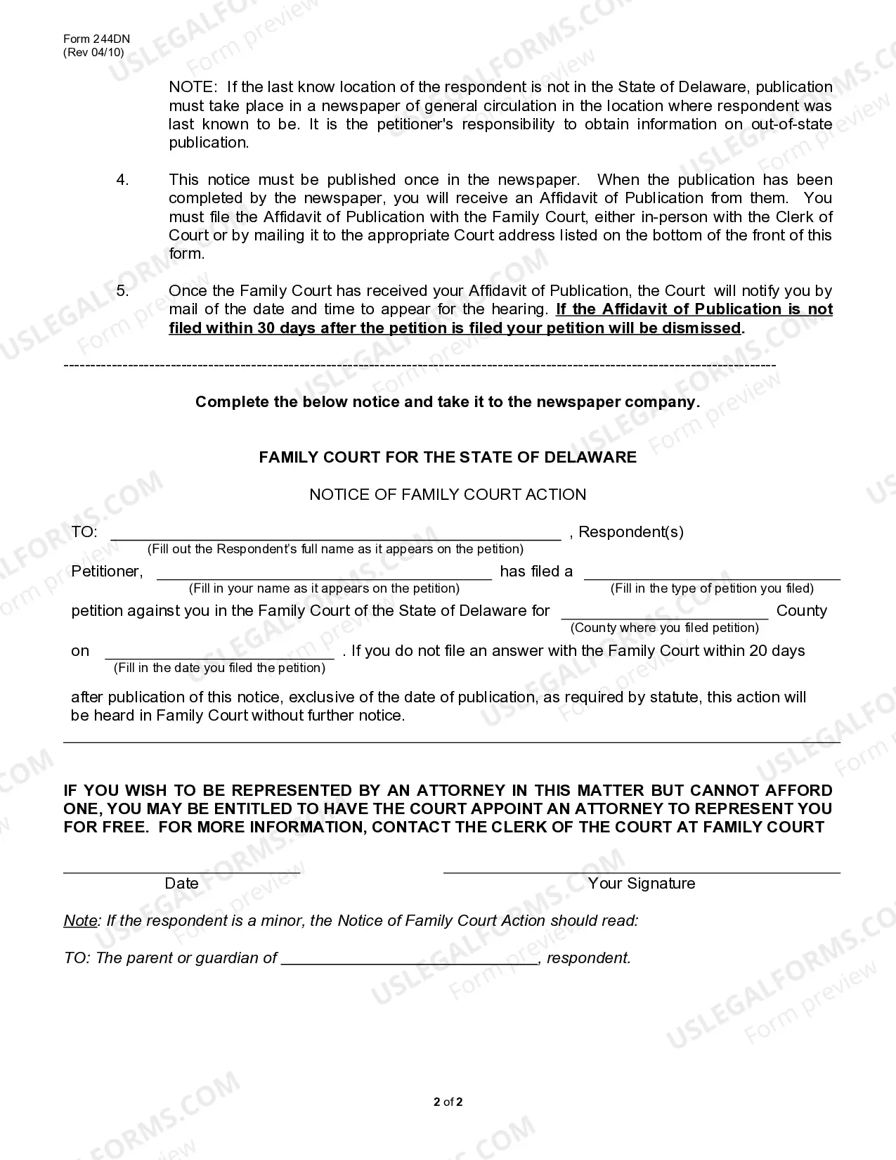 Preview Instructions to the Petitioner for Accomplishing Publication when the Whereabouts of the Respondent are Unknown