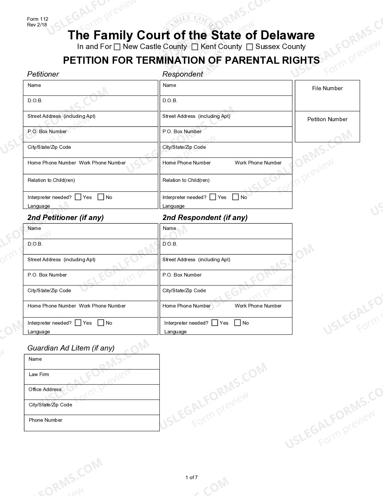 Parental Rights Termination Form.pdf Delaware Petition for Termination of Parental Rights | US Legal Forms