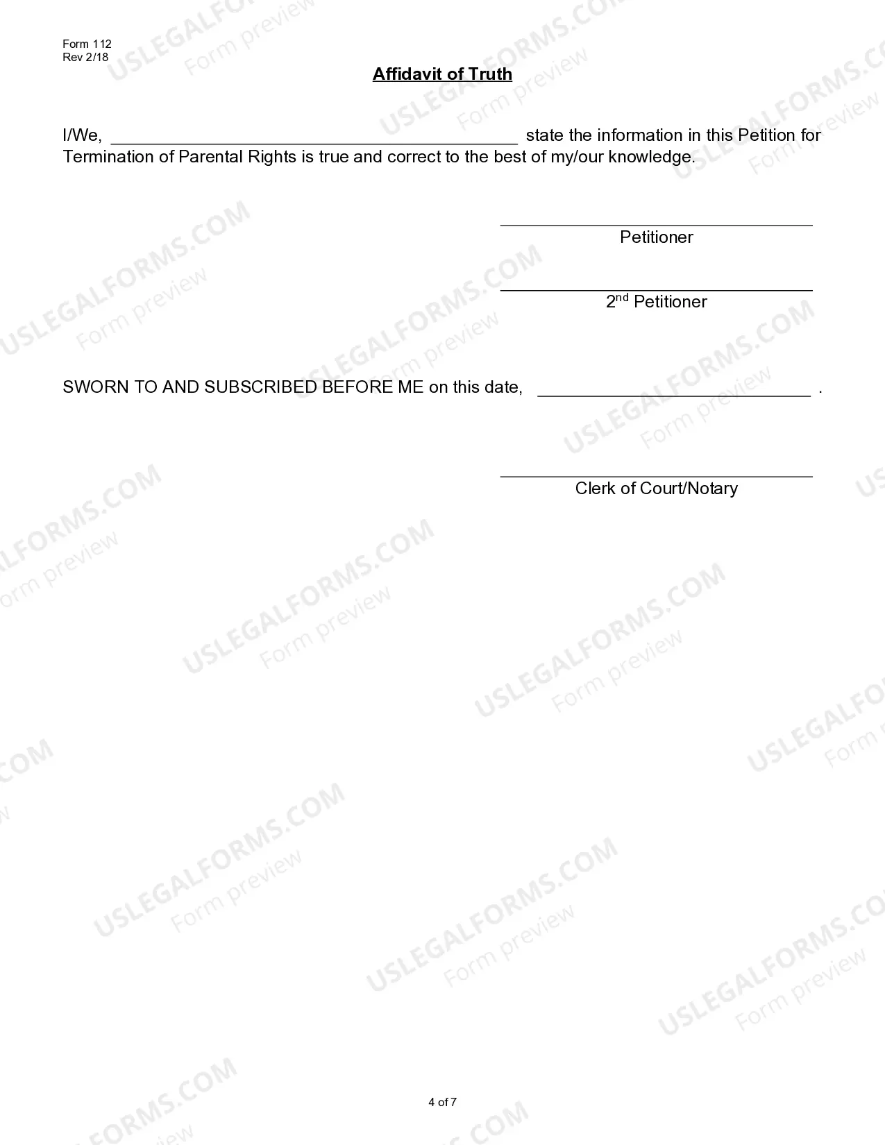 Preview Petition for Termination of Parental Rights