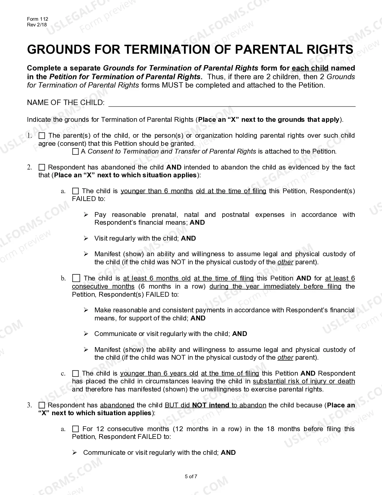 Preview Petition for Termination of Parental Rights