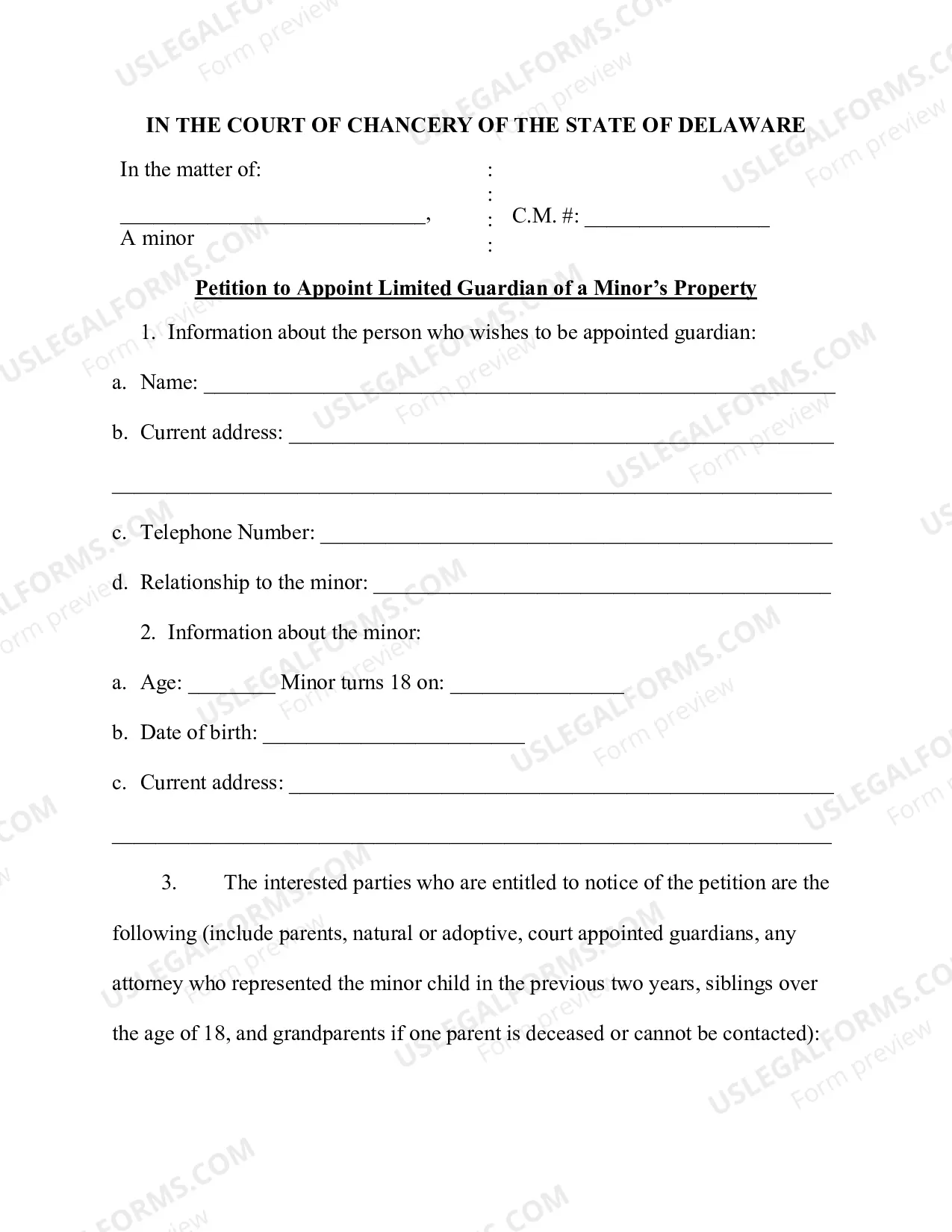 Preview Petition For The Appointment of (A Limited) Guardian(s) of A Minors Property