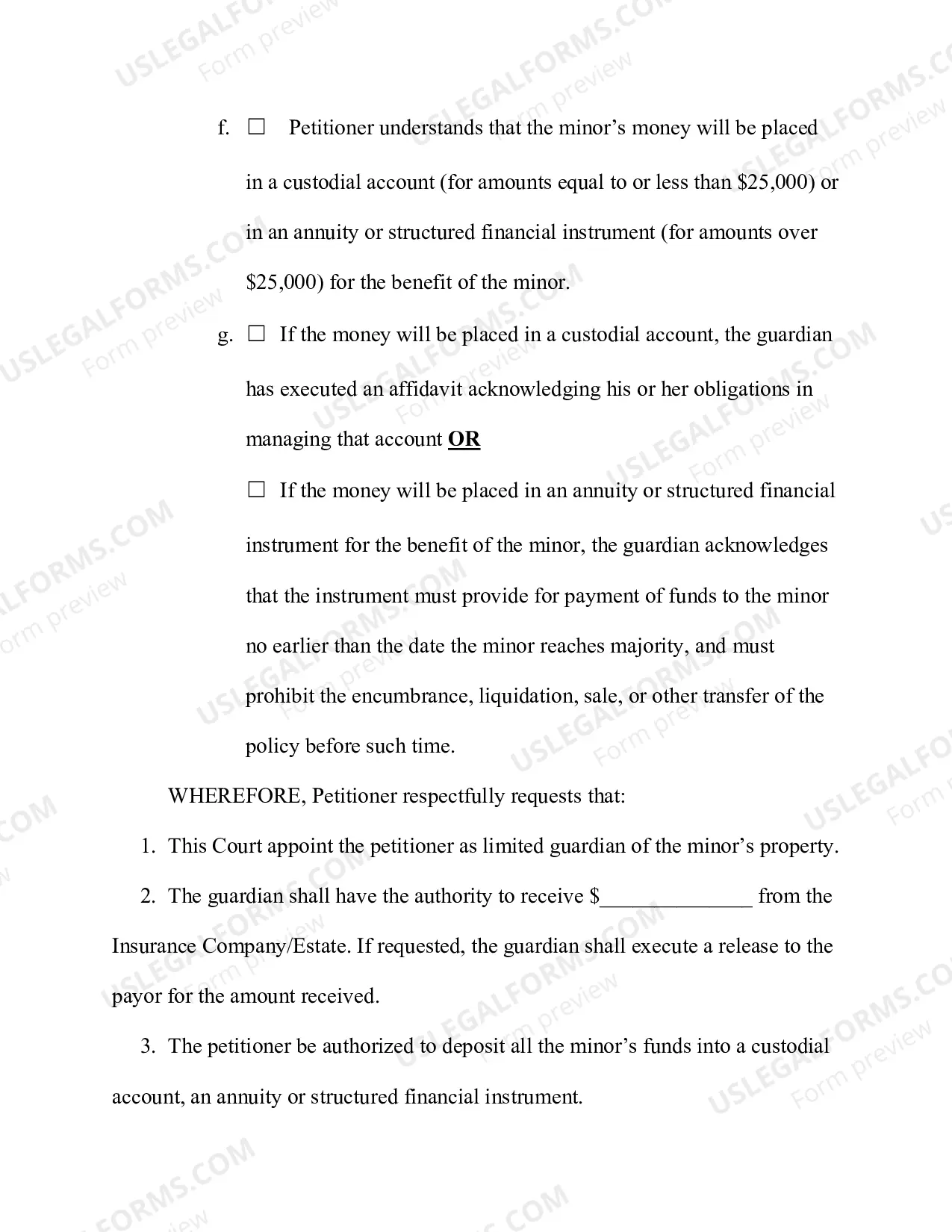 Preview Petition For The Appointment of (A Limited) Guardian(s) of A Minors Property