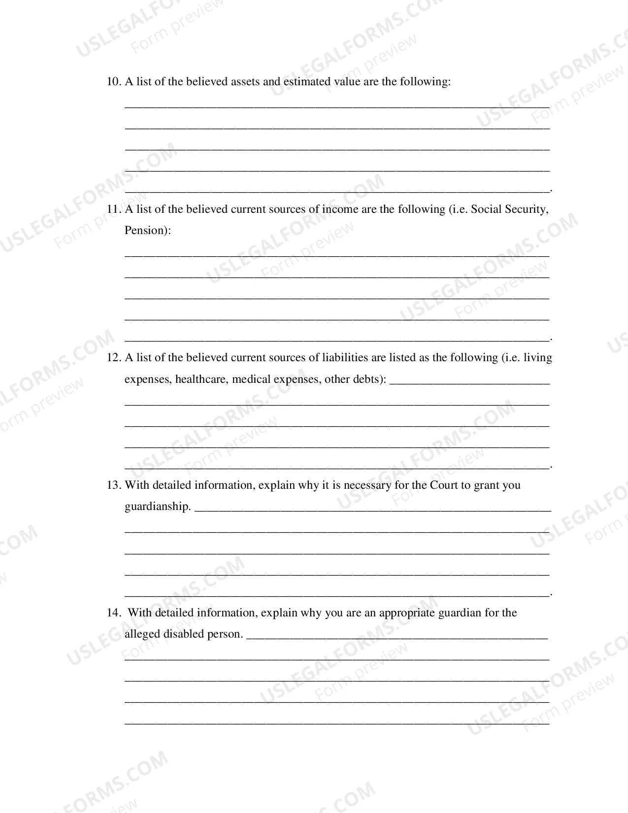 Preview Pro Se Petition For The Appointment of Guardianship of A Disabled Person