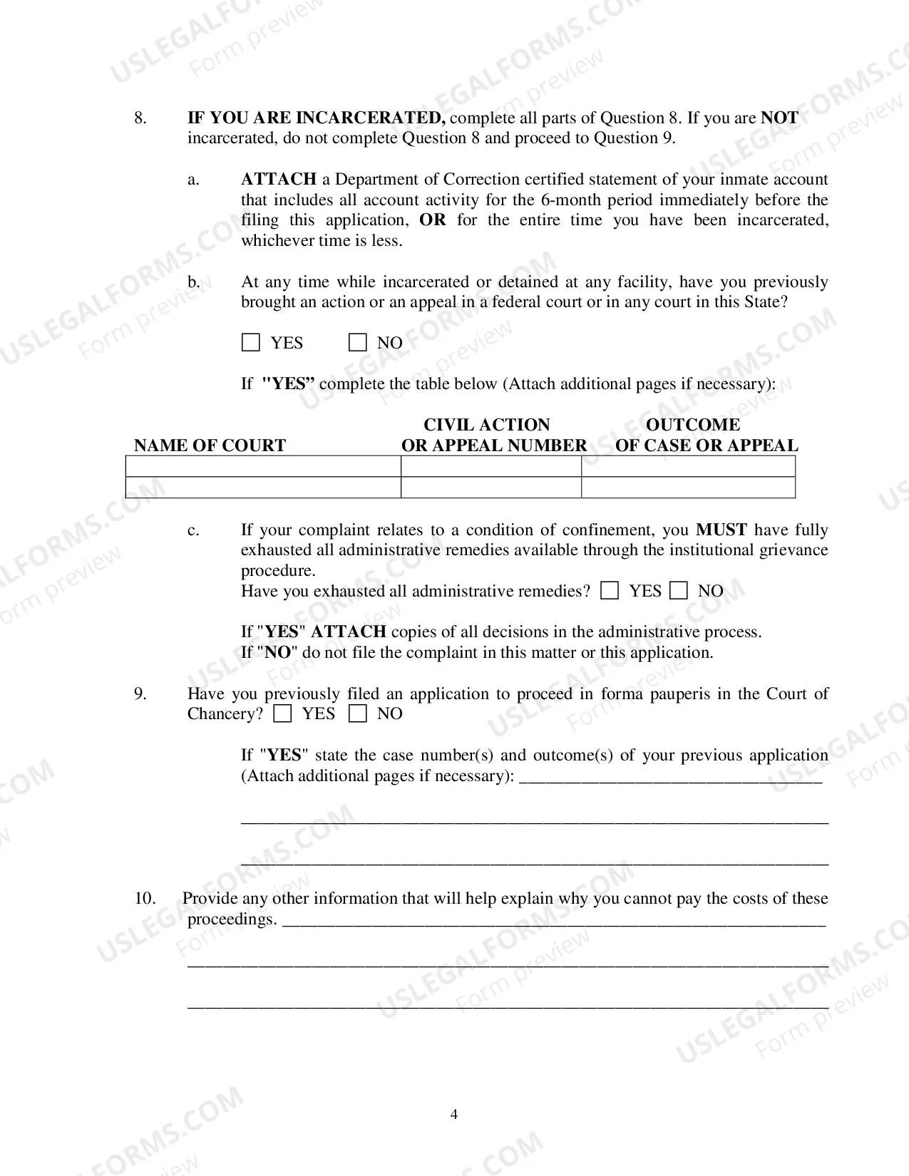 Preview Application And Affidavit To Proceed In Forma Pauperis