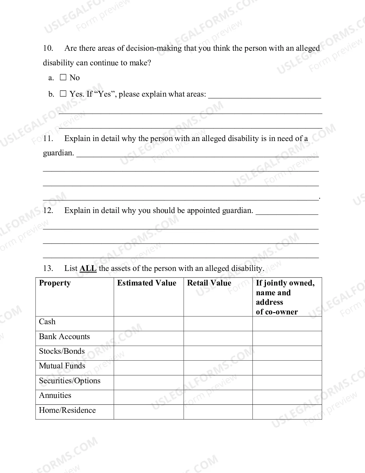 Preview Packet For Guardianship of A Disabled Persons Person And Property